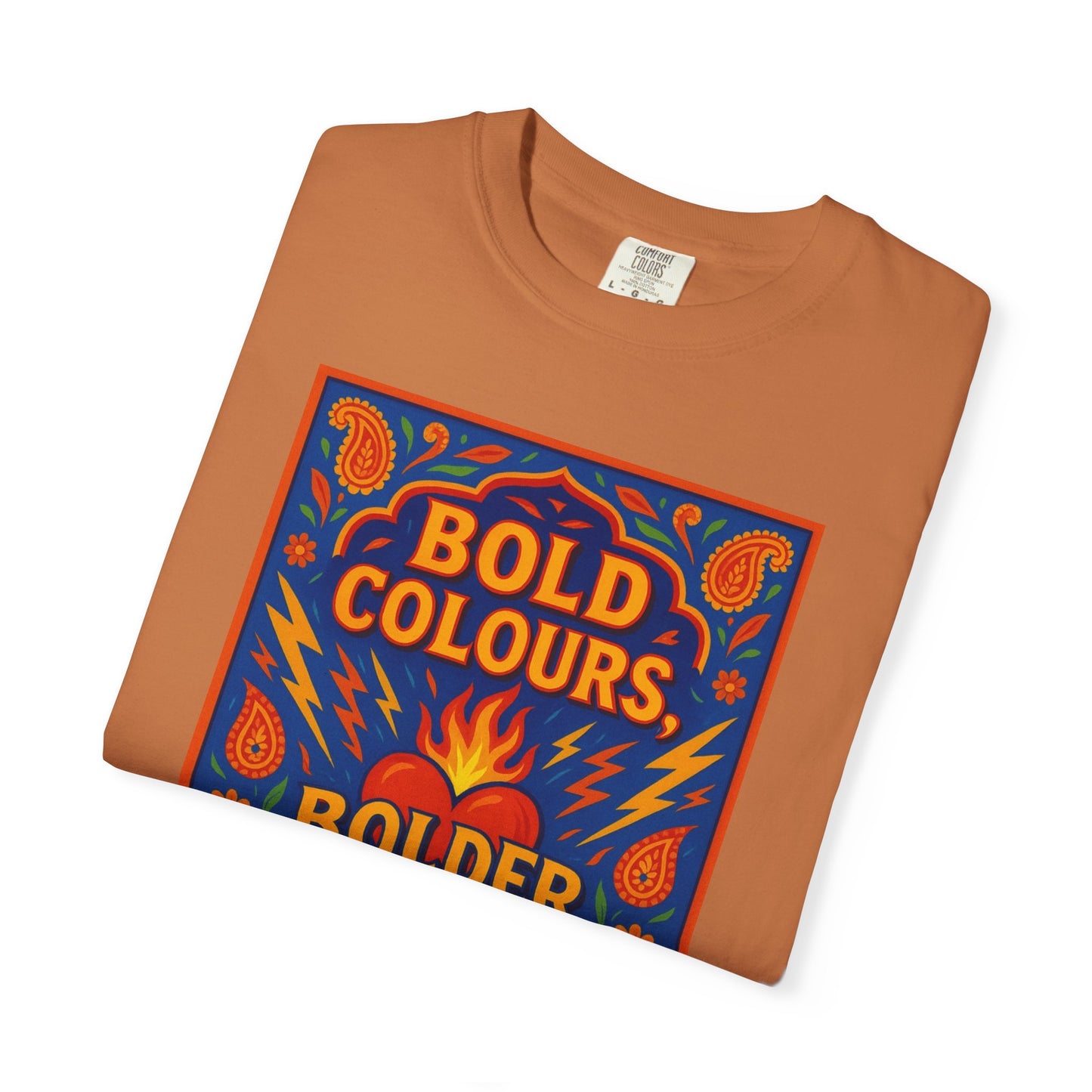 Bold Colors Bolder Heart T-Shirt, Vibrant Apparel, Artistic Tee, Casual Wear, Gift for Art Lovers, Statement Shirt