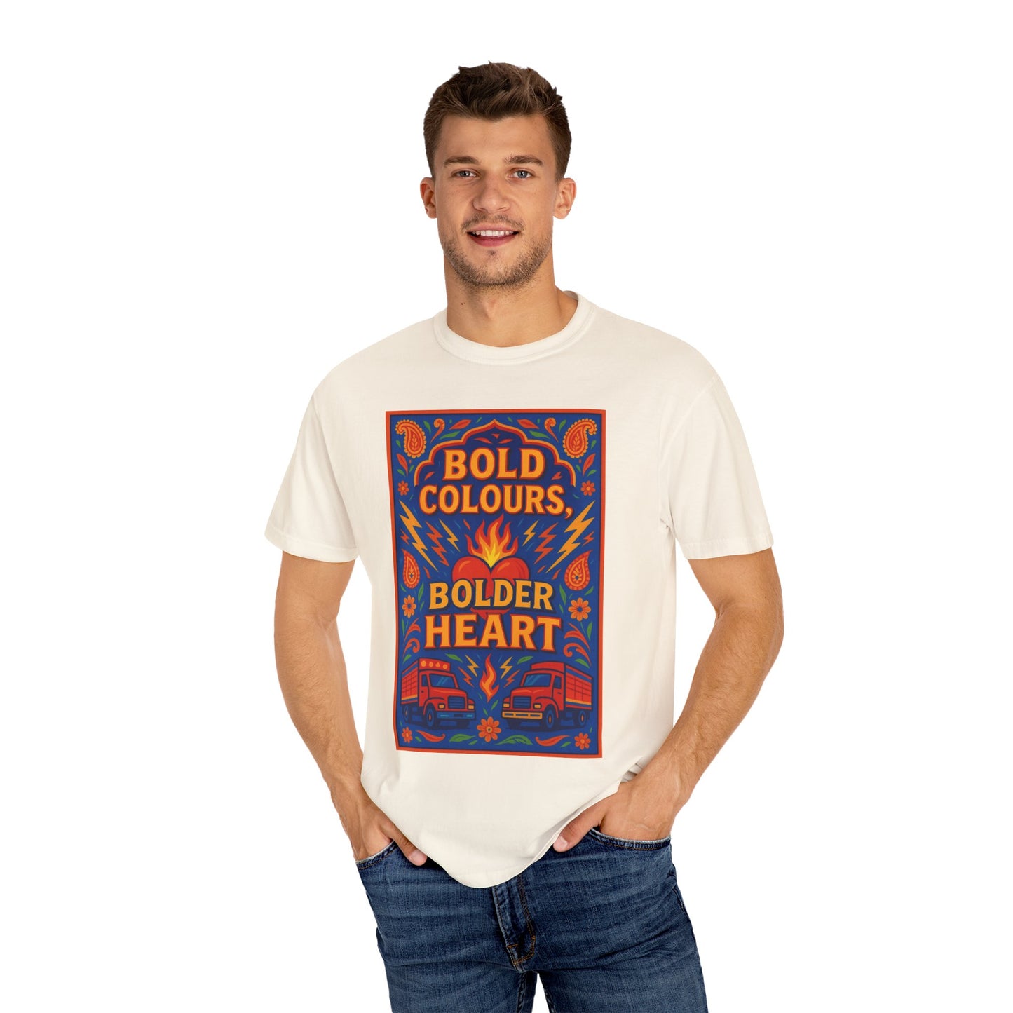 Bold Colors Bolder Heart T-Shirt, Vibrant Apparel, Artistic Tee, Casual Wear, Gift for Art Lovers, Statement Shirt