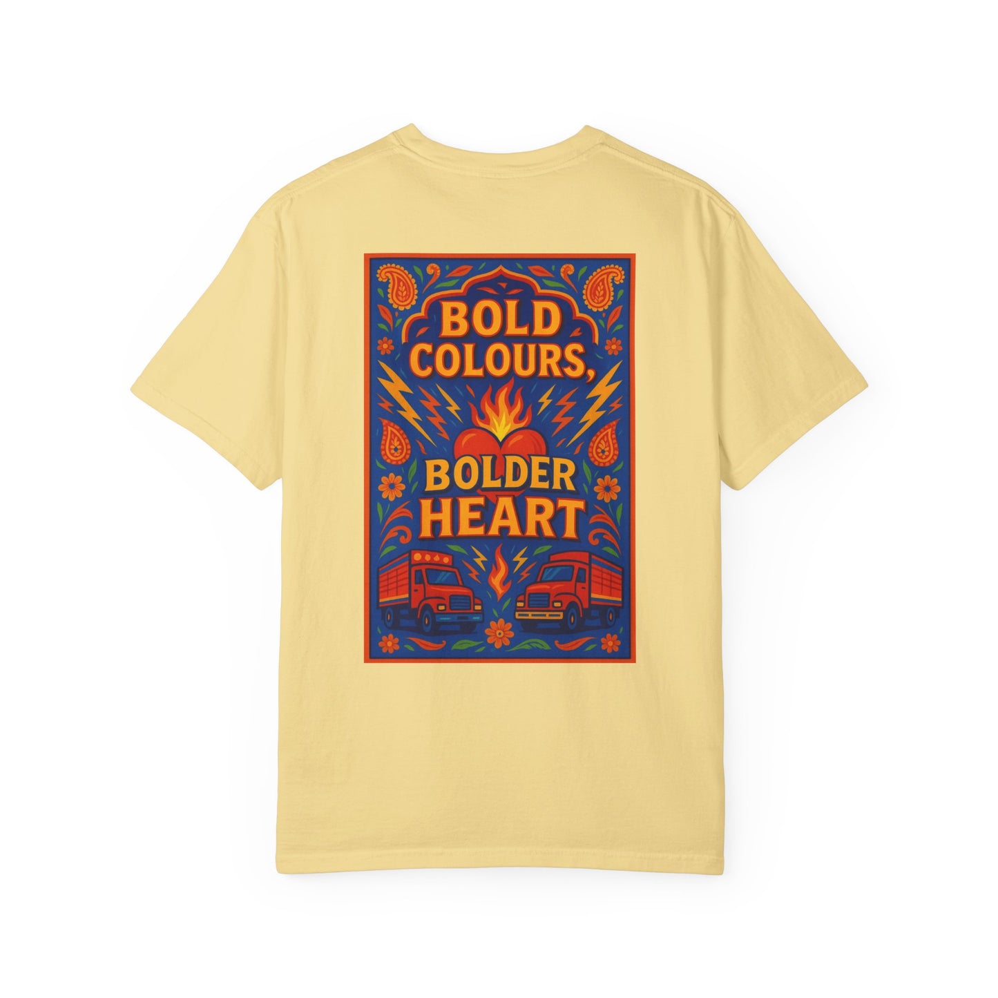 Bold Colors Bolder Heart T-Shirt, Vibrant Apparel, Artistic Tee, Casual Wear, Gift for Art Lovers, Statement Shirt