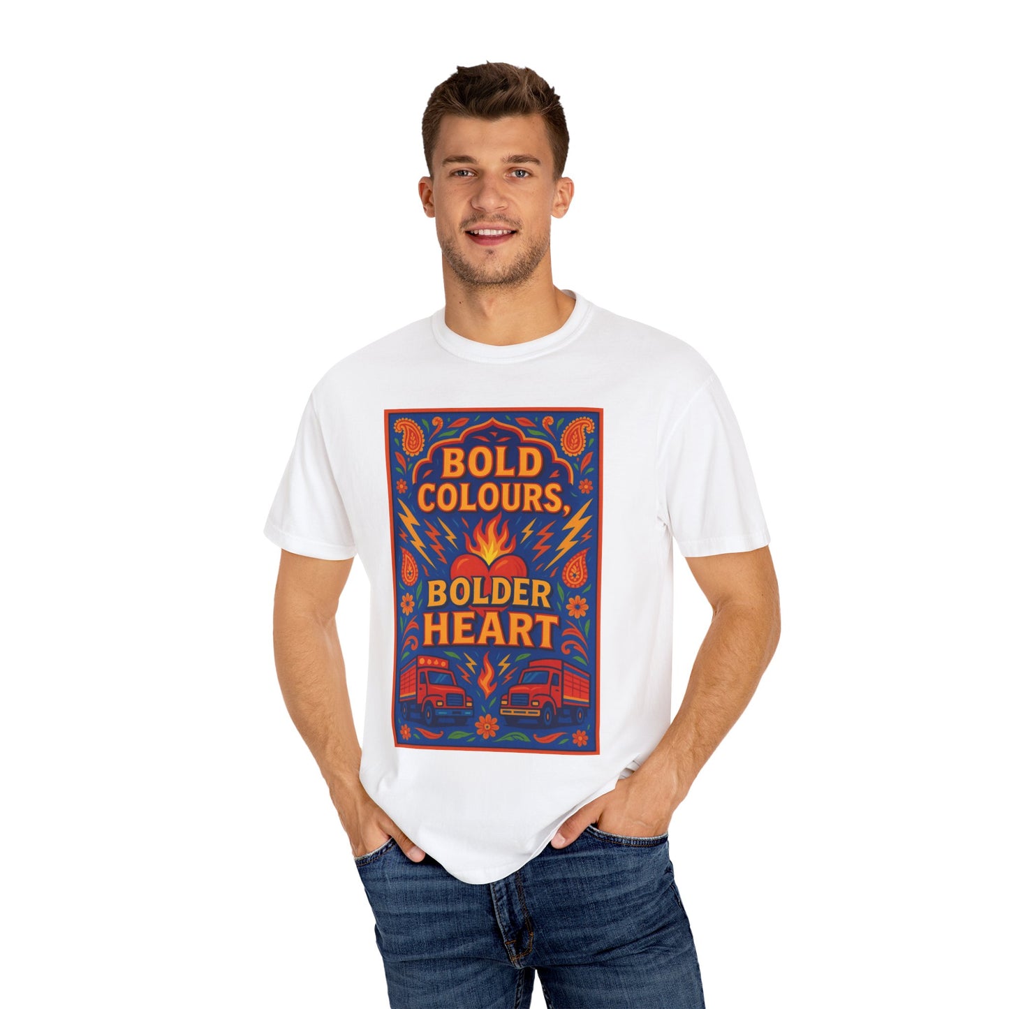 Bold Colors Bolder Heart T-Shirt, Vibrant Apparel, Artistic Tee, Casual Wear, Gift for Art Lovers, Statement Shirt