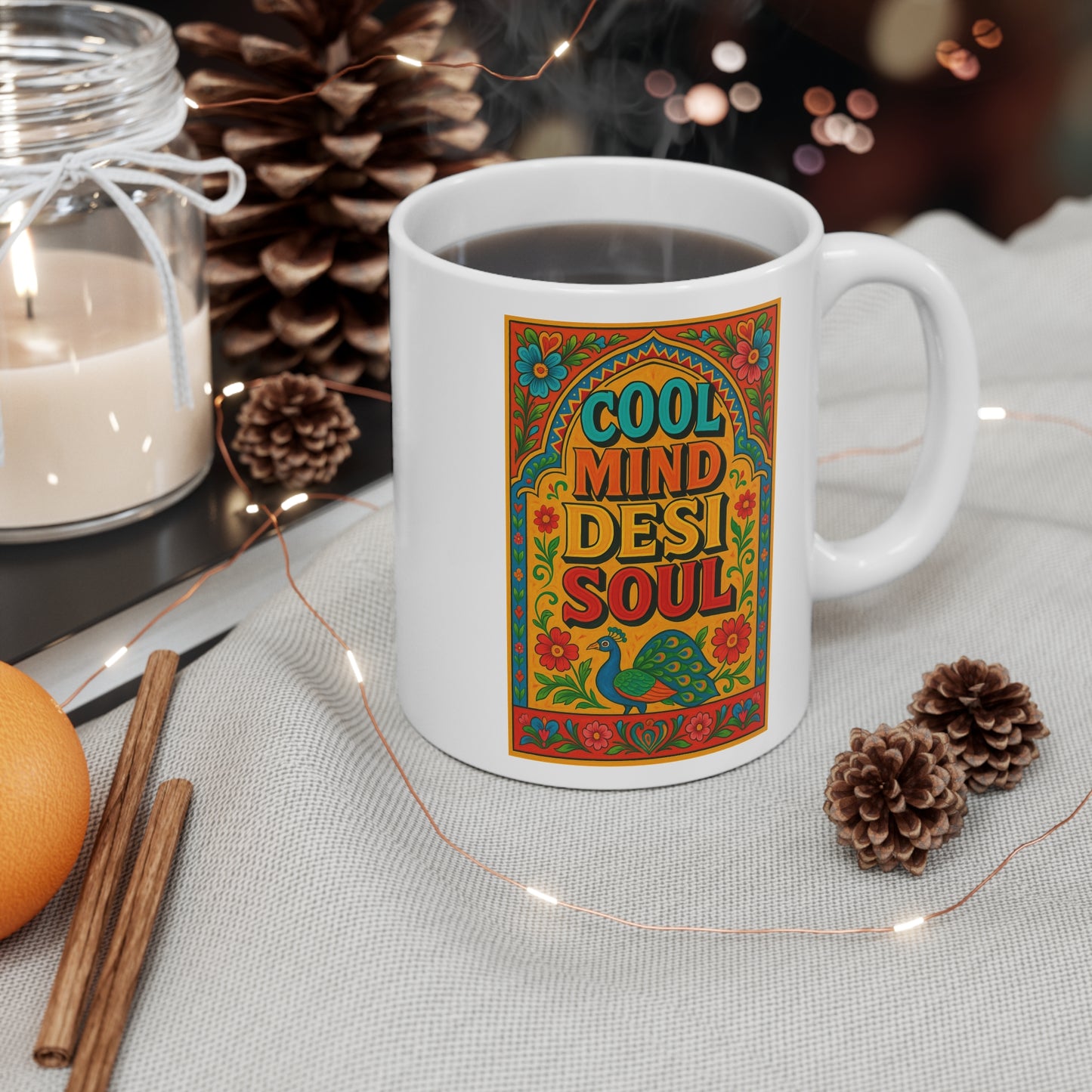 Cool Mind Desi Soul, Boho Coffee Cup, Indian Art Mug, Gift for Tea Lovers, Vibrant Kitchen Décor