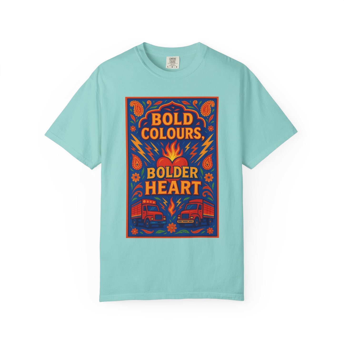 Bold Colors Bolder Heart T-Shirt, Vibrant Apparel, Artistic Tee, Casual Wear, Gift for Art Lovers, Statement Shirt