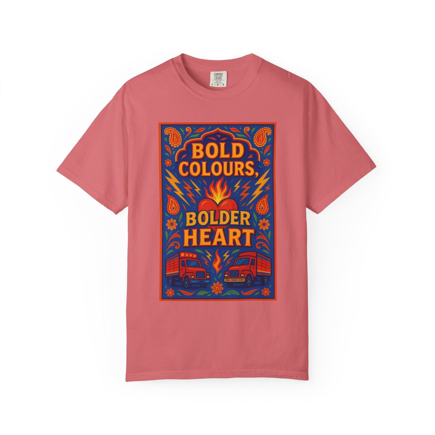 Bold Colors Bolder Heart T-Shirt, Vibrant Apparel, Artistic Tee, Casual Wear, Gift for Art Lovers, Statement Shirt