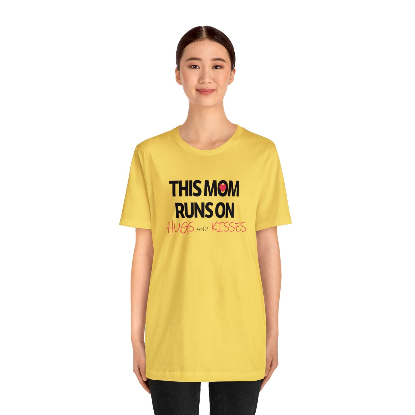 Mom Runs On Hugs and Kisses Jersey Short Sleeve Tee