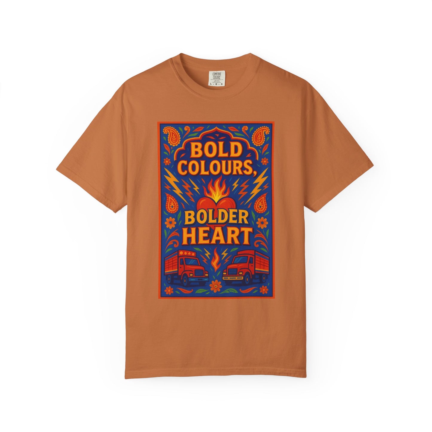Bold Colors Bolder Heart T-Shirt, Vibrant Apparel, Artistic Tee, Casual Wear, Gift for Art Lovers, Statement Shirt
