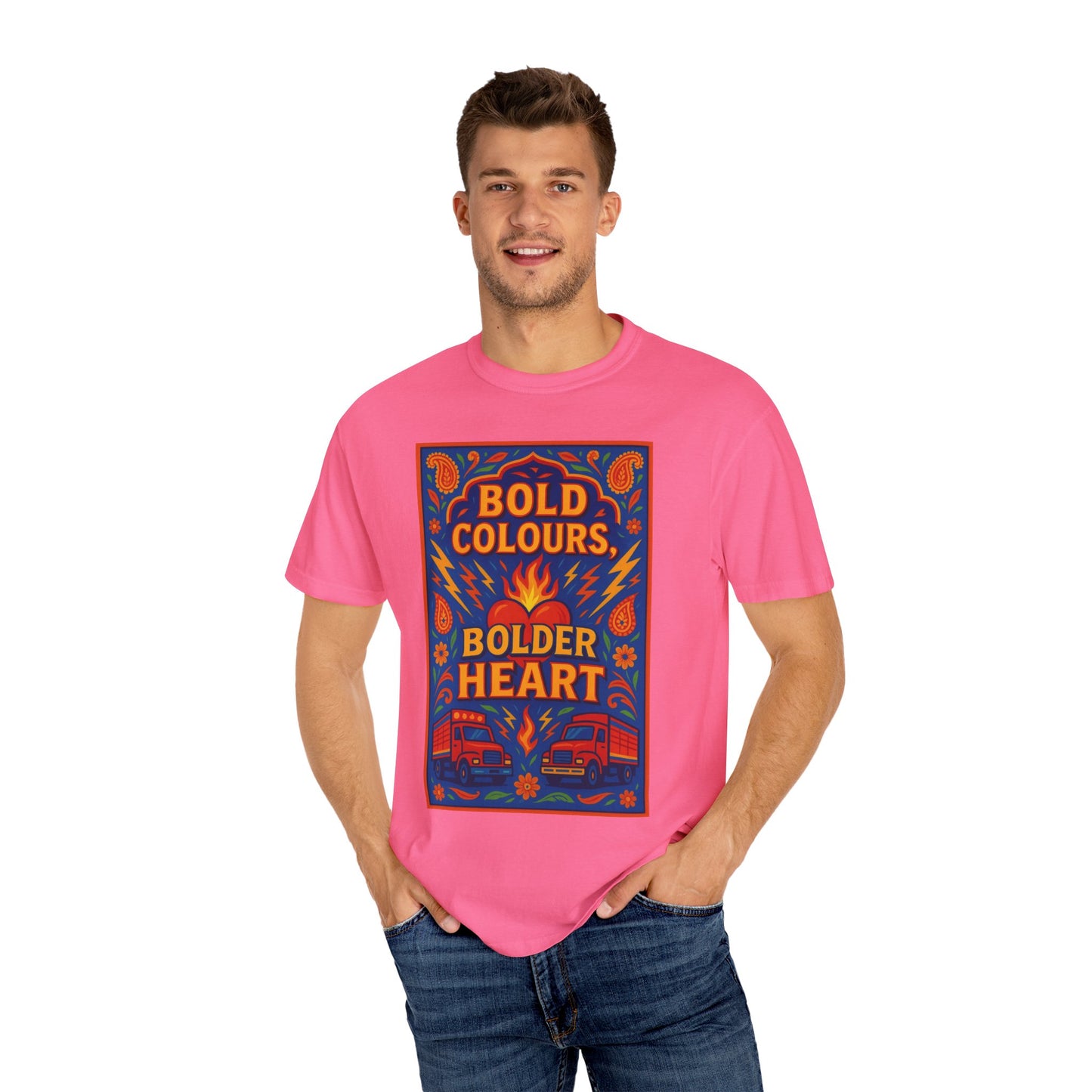 Bold Colors Bolder Heart T-Shirt, Vibrant Apparel, Artistic Tee, Casual Wear, Gift for Art Lovers, Statement Shirt