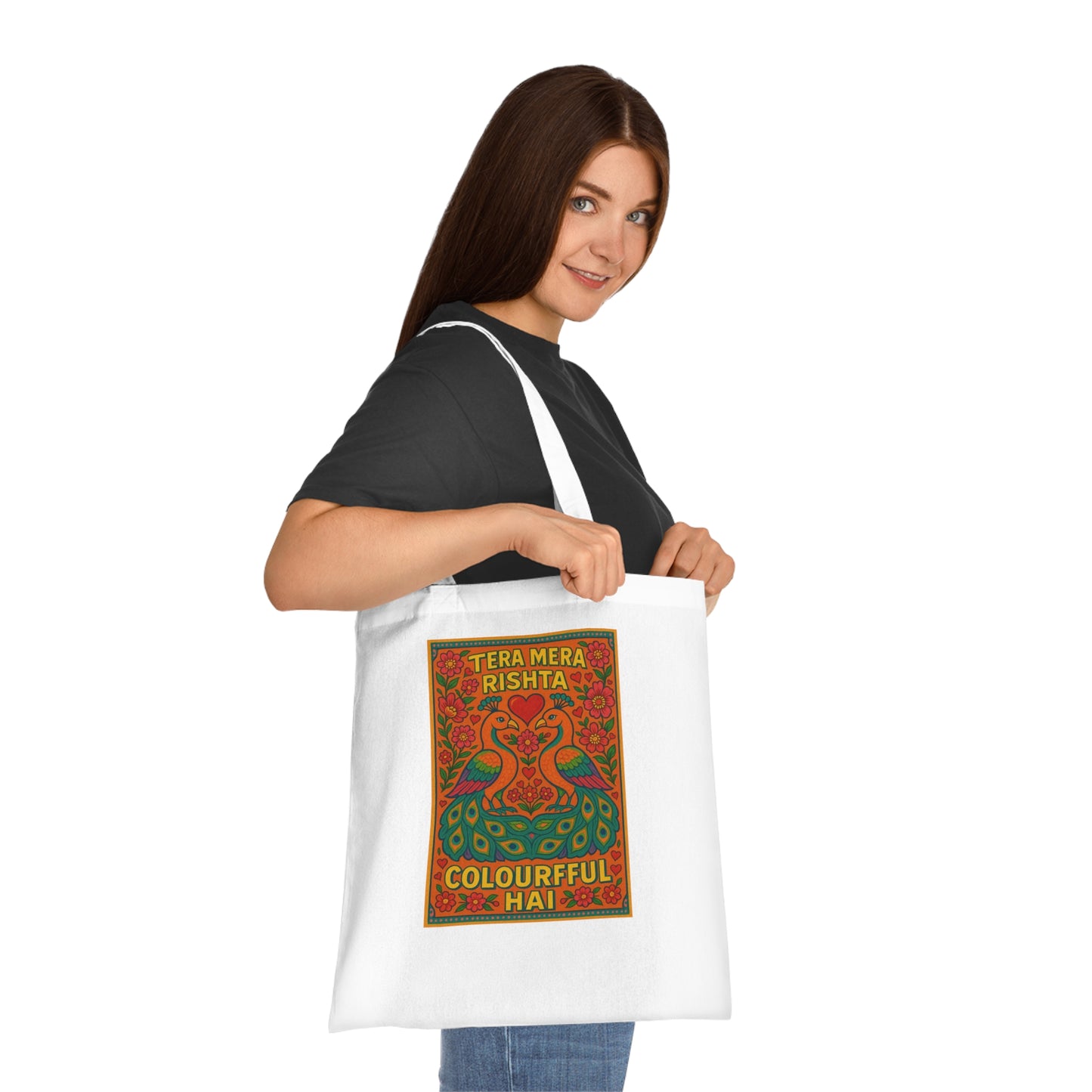Tera Mera Rishta Colourful Hai Cotton Tote Bag - Eco-Friendly Shopper, Boho Chic Bag, Market Tote, Gift for Her, Sustainable Fashion