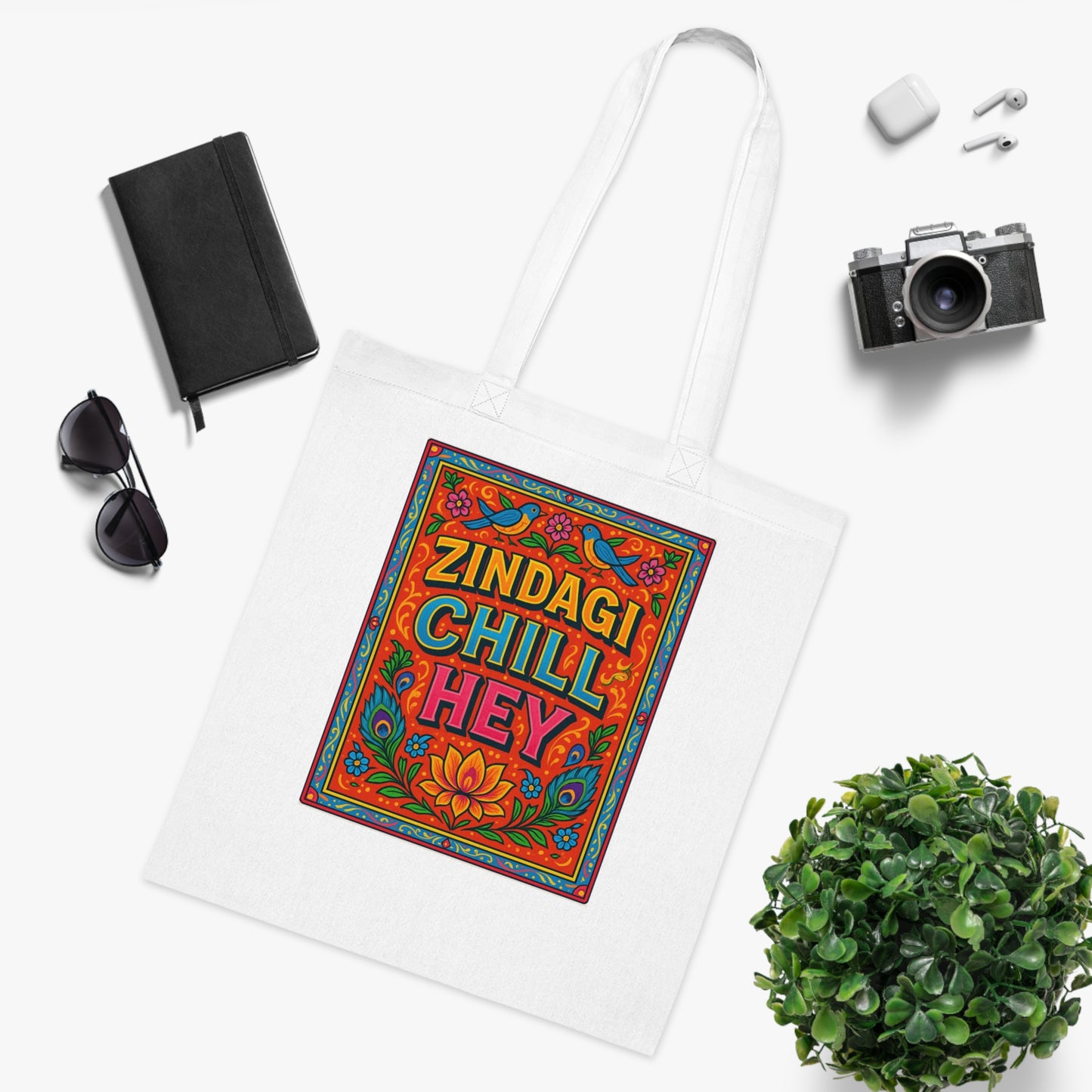 Zindagi Chill Hey Cotton Tote Bag, Eco-Friendly Shopping Bag, Boho Gift,Reusable Grocery Tote, Motivational Design Accessory