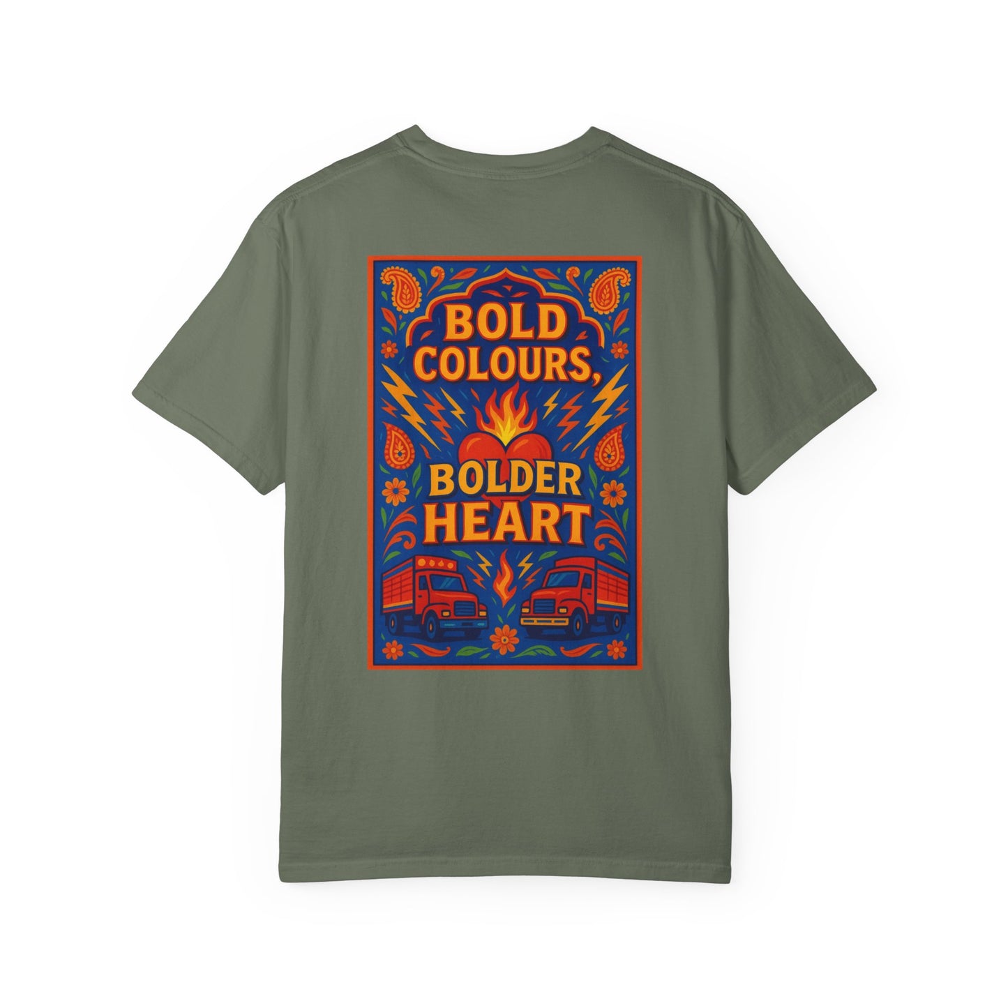 Bold Colors Bolder Heart T-Shirt, Vibrant Apparel, Artistic Tee, Casual Wear, Gift for Art Lovers, Statement Shirt