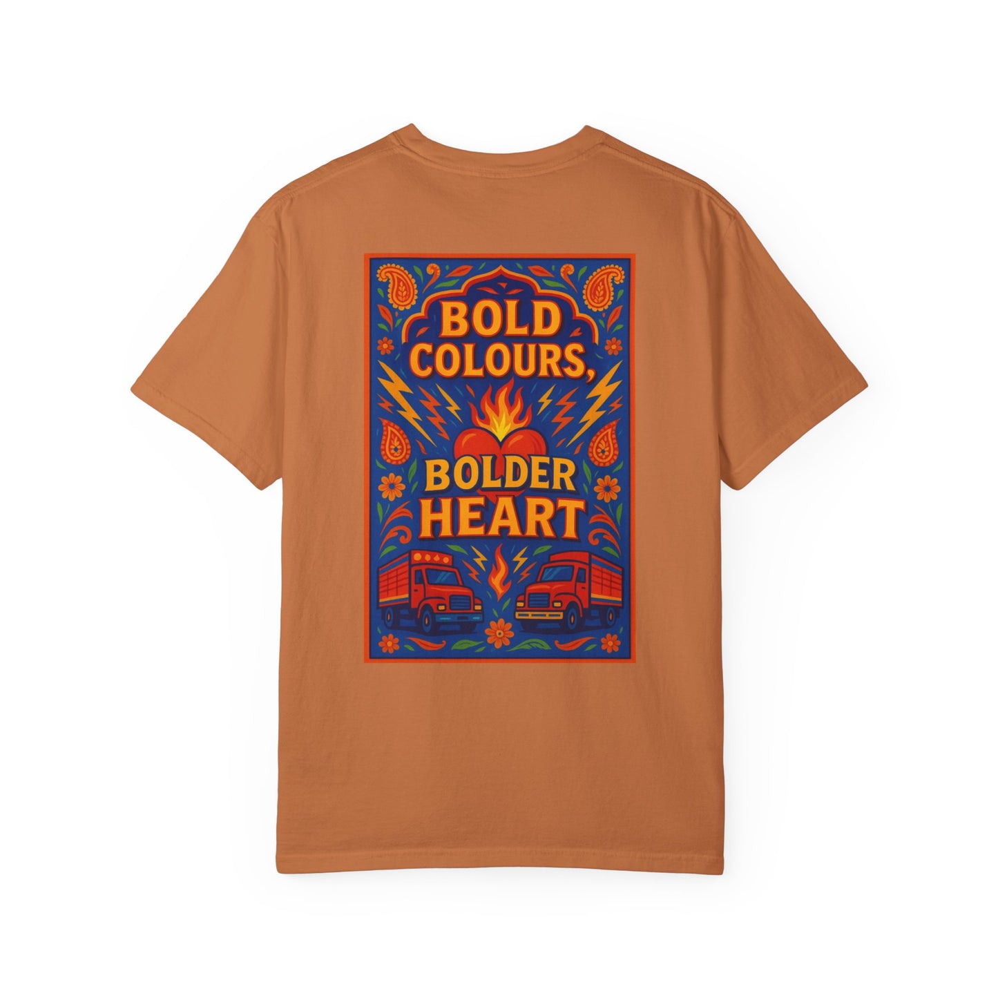 Bold Colors Bolder Heart T-Shirt, Vibrant Apparel, Artistic Tee, Casual Wear, Gift for Art Lovers, Statement Shirt