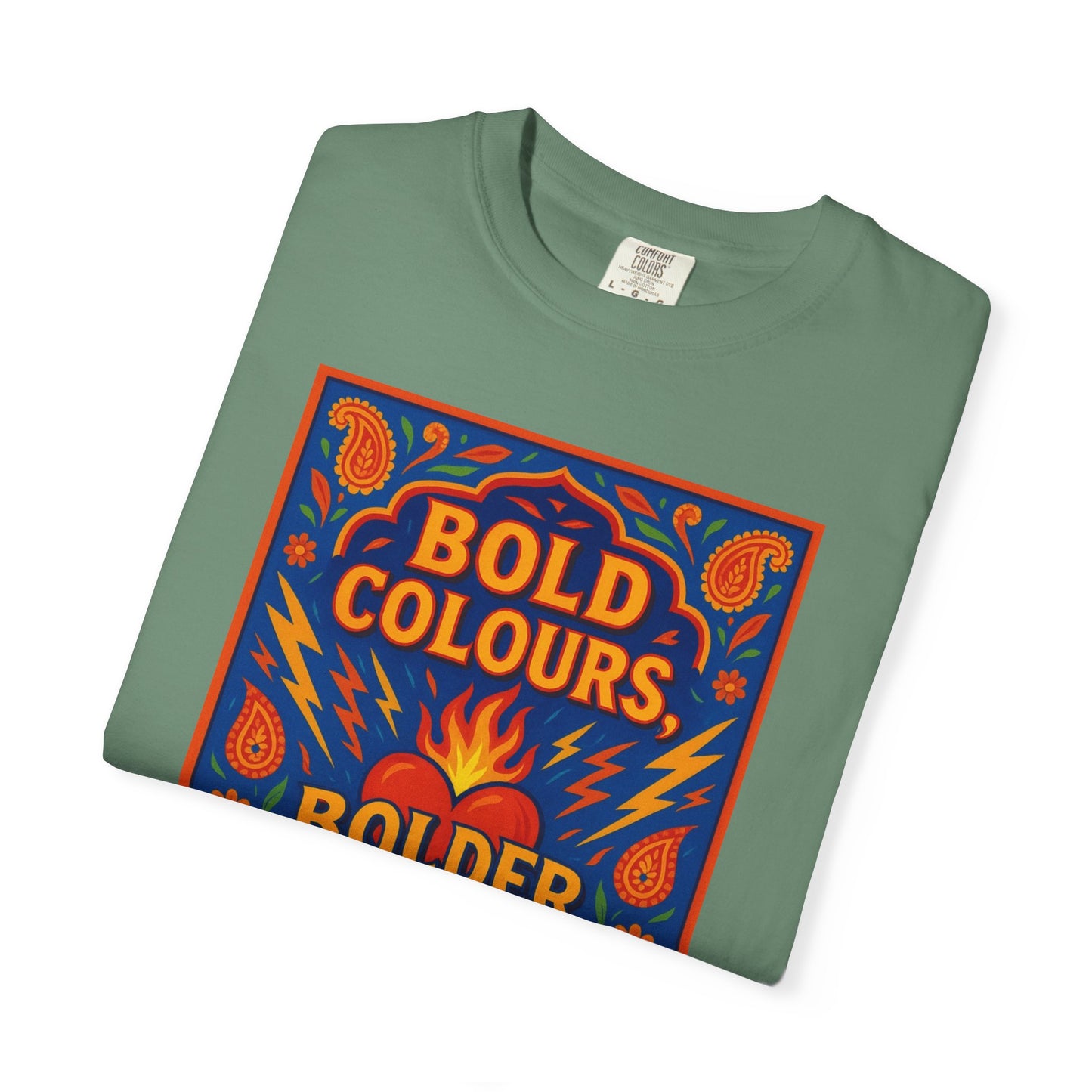Bold Colors Bolder Heart T-Shirt, Vibrant Apparel, Artistic Tee, Casual Wear, Gift for Art Lovers, Statement Shirt