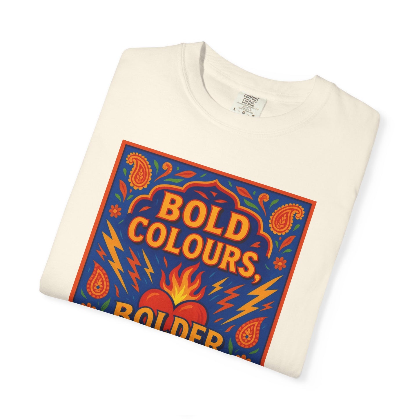 Bold Colors Bolder Heart T-Shirt, Vibrant Apparel, Artistic Tee, Casual Wear, Gift for Art Lovers, Statement Shirt