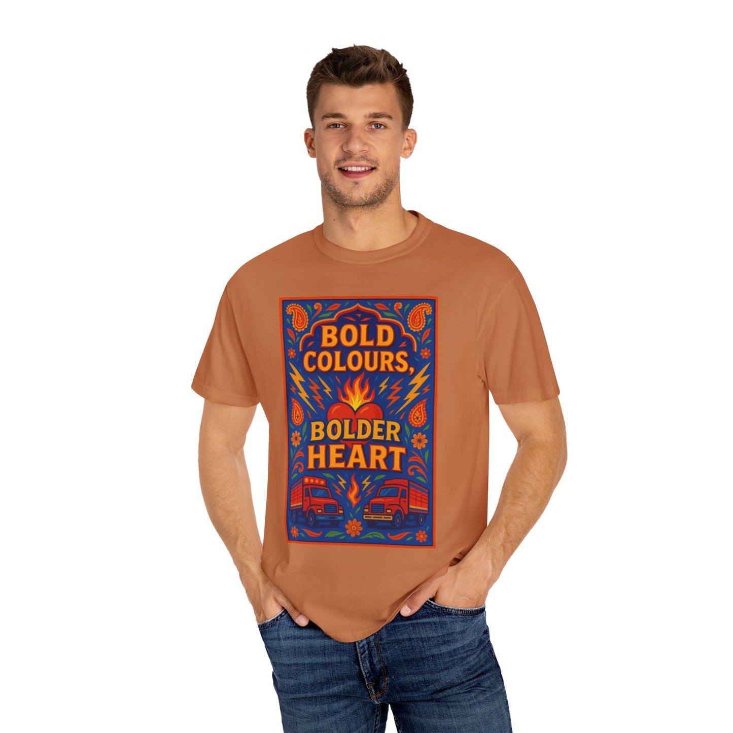 Bold Colors Bolder Heart T-Shirt, Vibrant Apparel, Artistic Tee, Casual Wear, Gift for Art Lovers, Statement Shirt