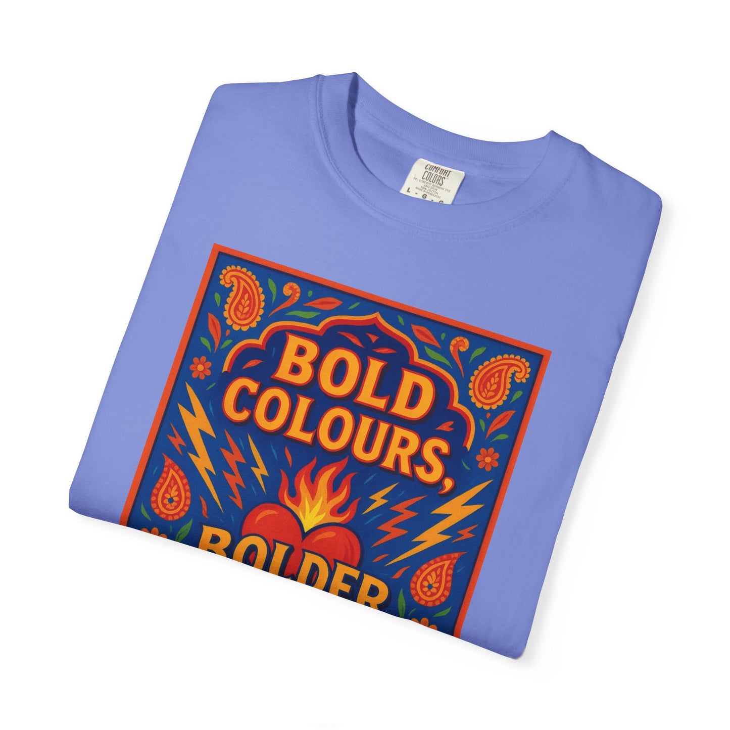 Bold Colors Bolder Heart T-Shirt, Vibrant Apparel, Artistic Tee, Casual Wear, Gift for Art Lovers, Statement Shirt