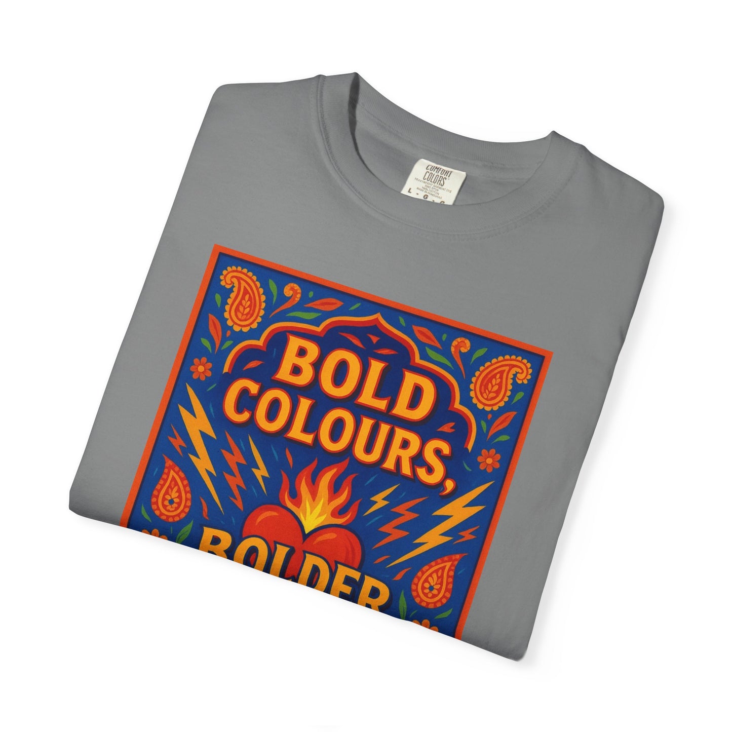 Bold Colors Bolder Heart T-Shirt, Vibrant Apparel, Artistic Tee, Casual Wear, Gift for Art Lovers, Statement Shirt