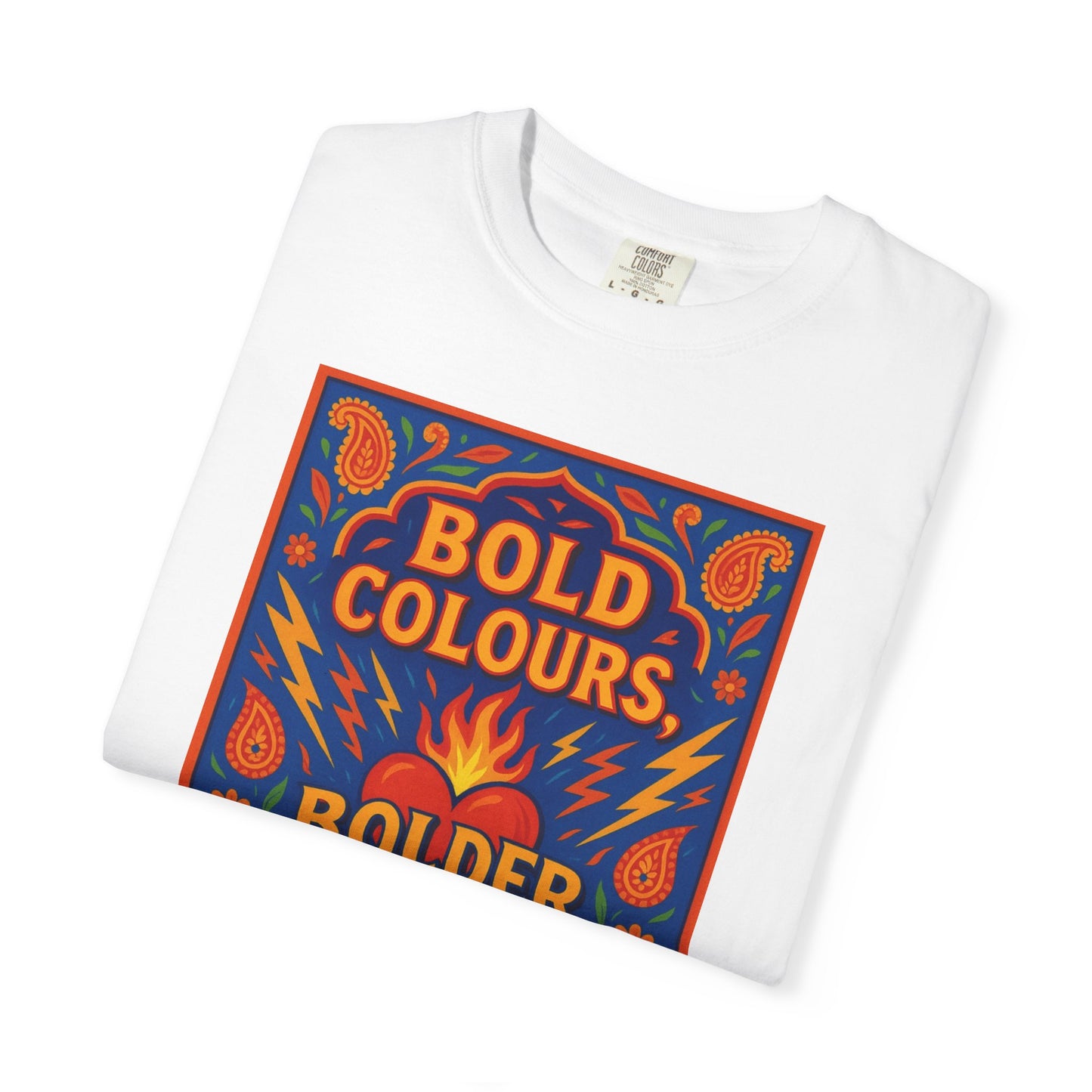 Bold Colors Bolder Heart T-Shirt, Vibrant Apparel, Artistic Tee, Casual Wear, Gift for Art Lovers, Statement Shirt