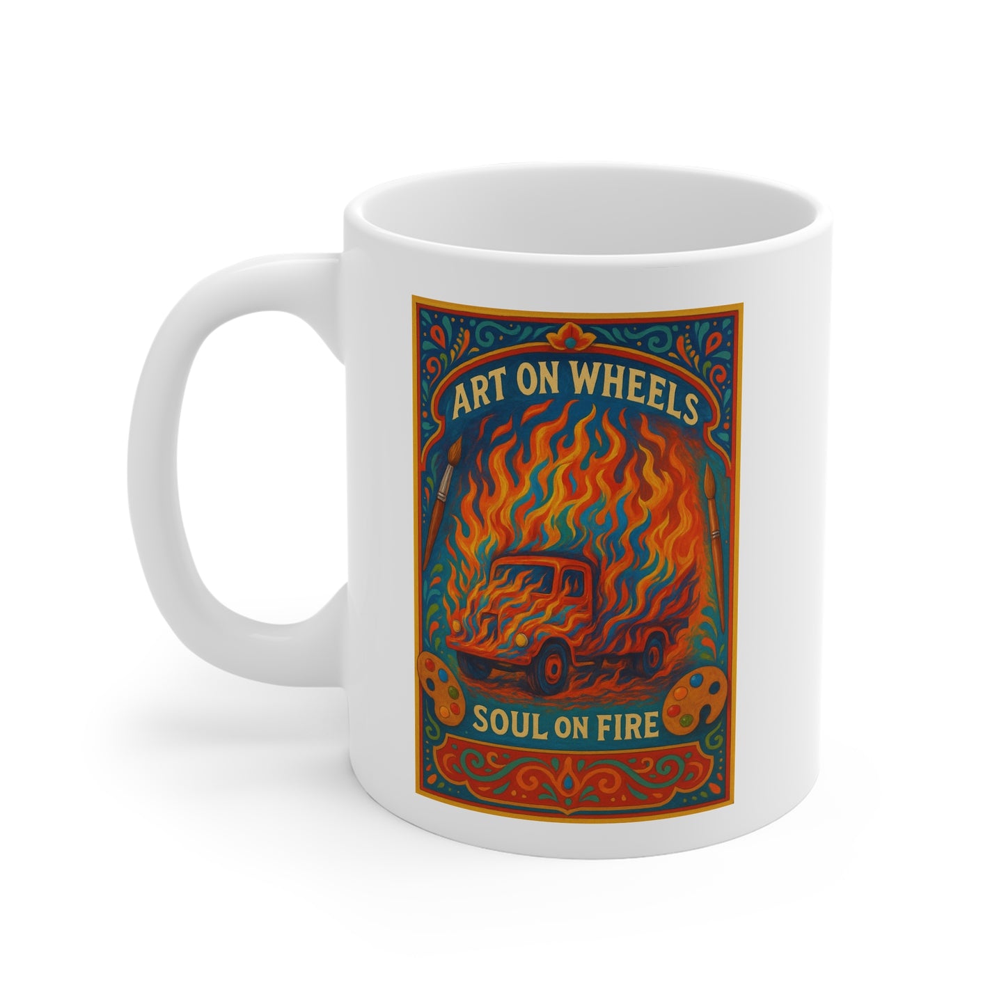 Art On Wheels Soul on Fire Mug - Soul on Fire Design | Unique Gift for Art Lovers, Creative Souls, Coffee Enthusiasts, and More