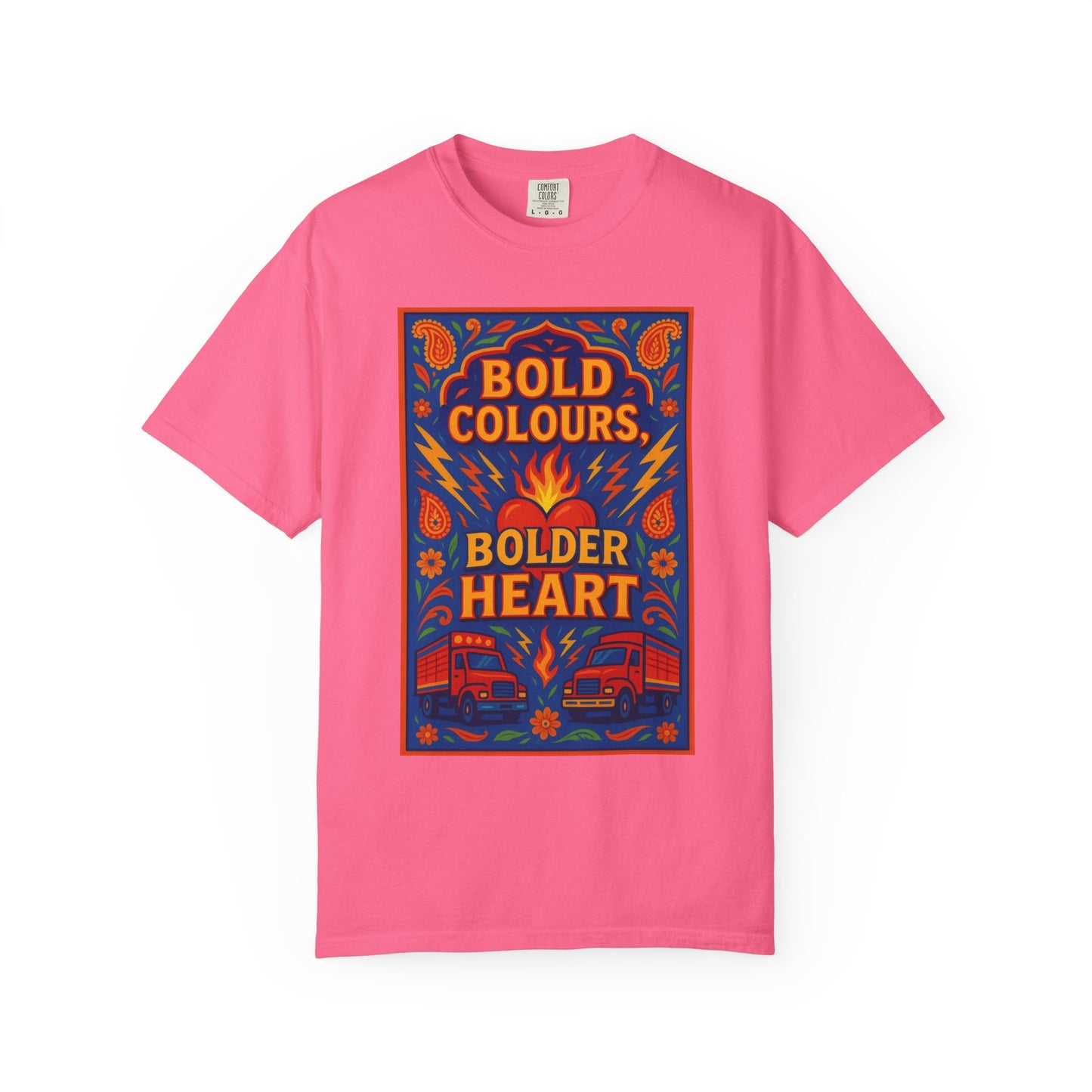 Bold Colors Bolder Heart T-Shirt, Vibrant Apparel, Artistic Tee, Casual Wear, Gift for Art Lovers, Statement Shirt