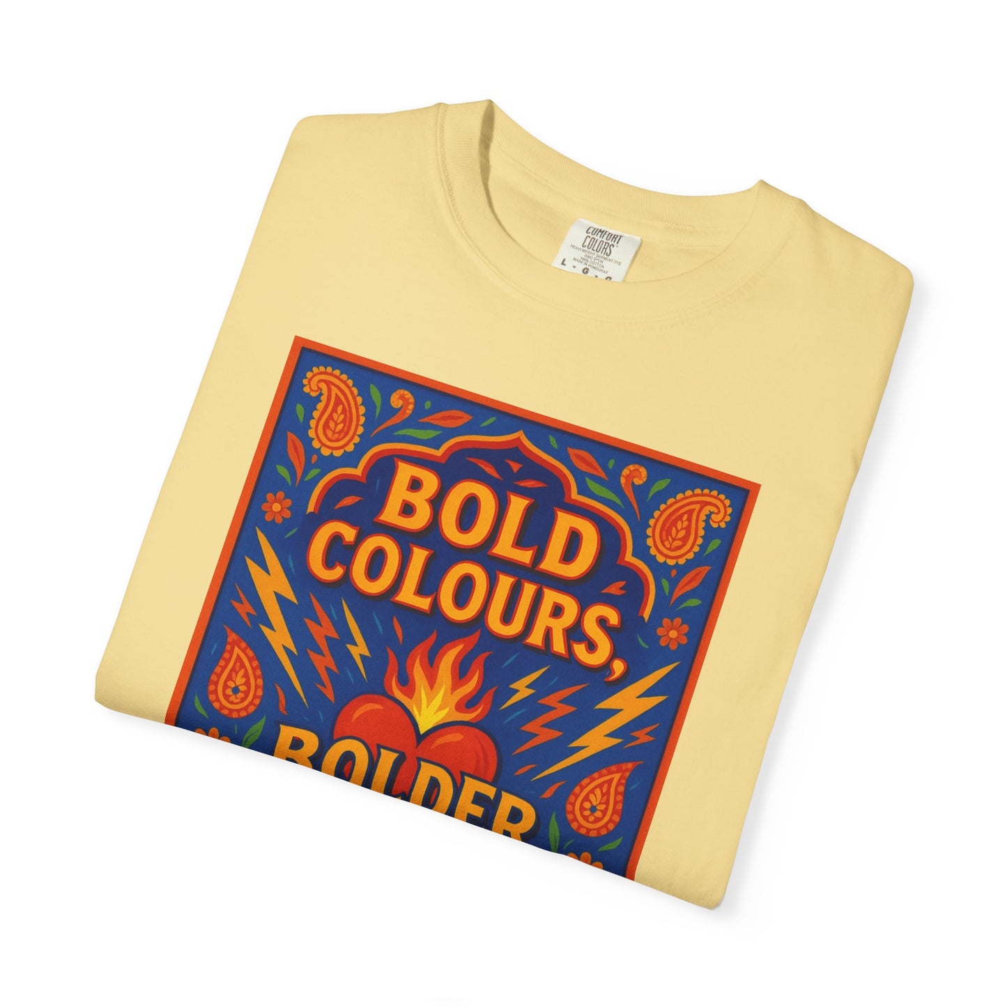 Bold Colors Bolder Heart T-Shirt, Vibrant Apparel, Artistic Tee, Casual Wear, Gift for Art Lovers, Statement Shirt