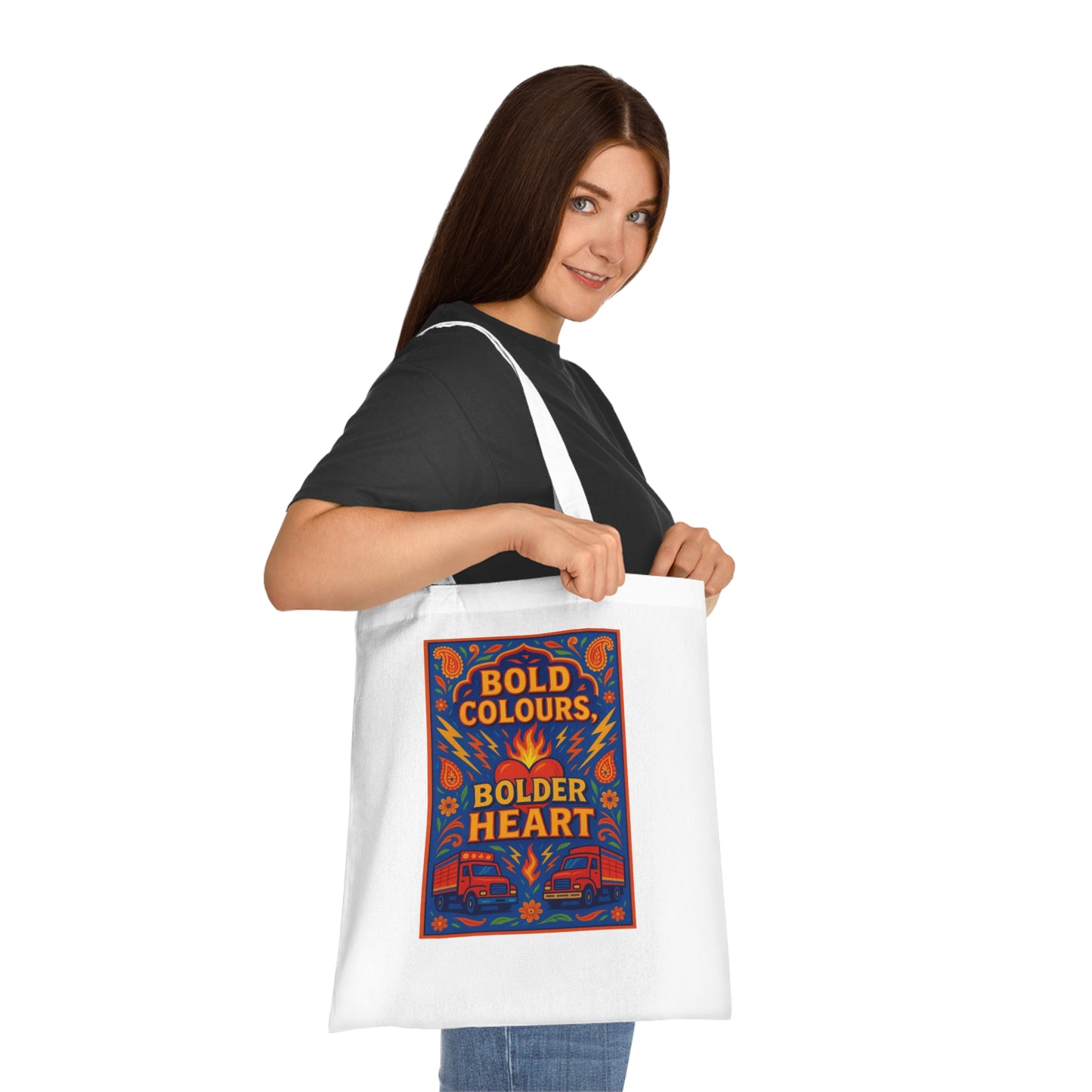 Bold Colours Bolder Heart Cotton Tote Bag, Eco-Friendly Shopping Bag, Reusable Grocery Tote, Gift for Art Lovers, Travel Bag