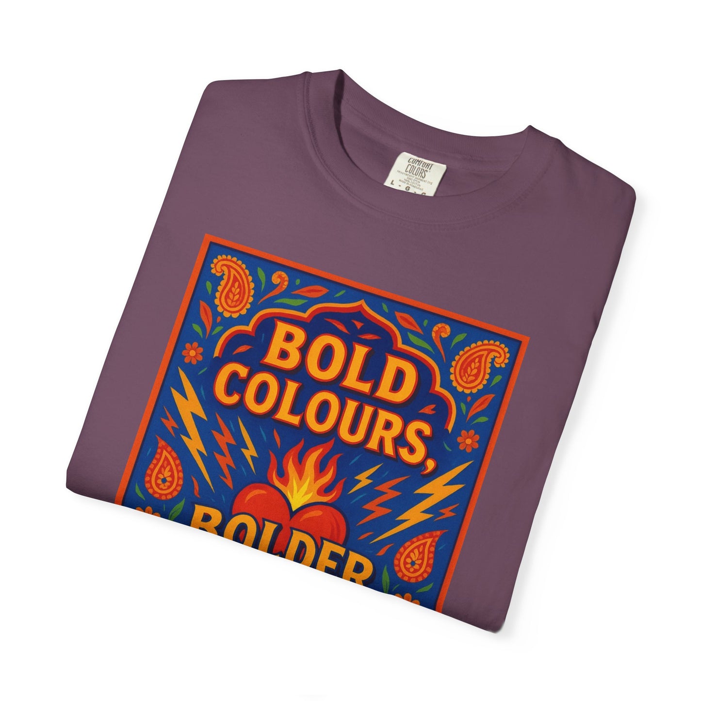 Bold Colors Bolder Heart T-Shirt, Vibrant Apparel, Artistic Tee, Casual Wear, Gift for Art Lovers, Statement Shirt