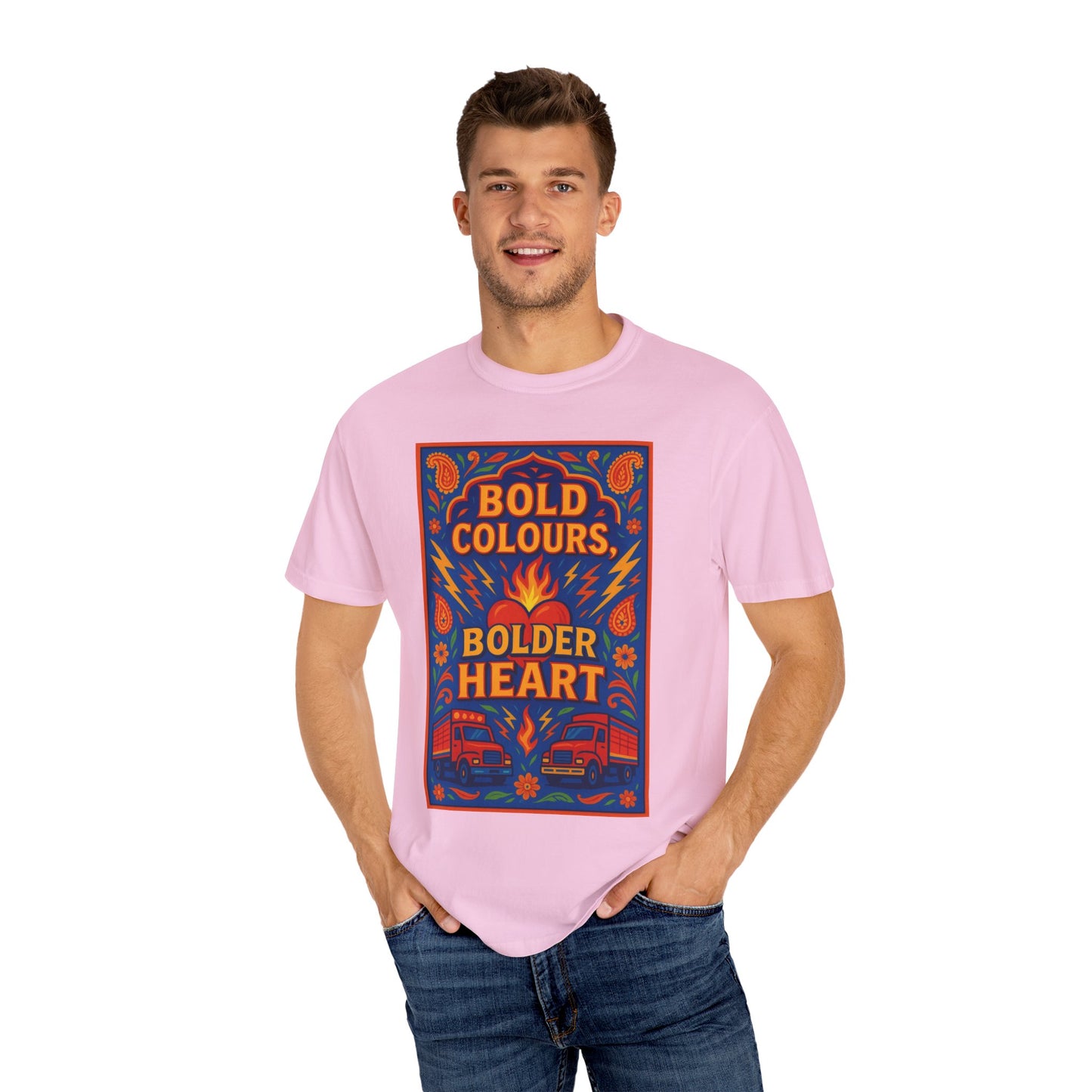 Bold Colors Bolder Heart T-Shirt, Vibrant Apparel, Artistic Tee, Casual Wear, Gift for Art Lovers, Statement Shirt