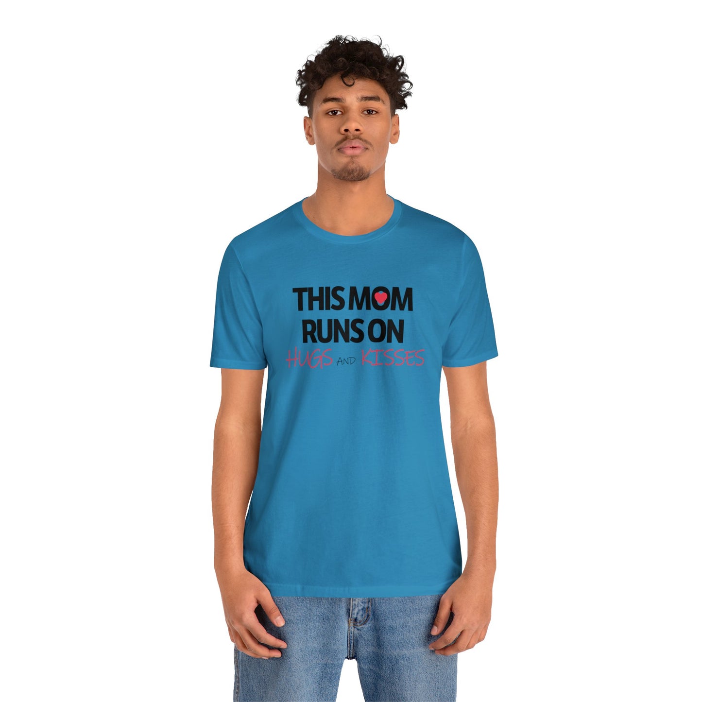 Mom Runs On Hugs and Kisses Jersey Short Sleeve Tee