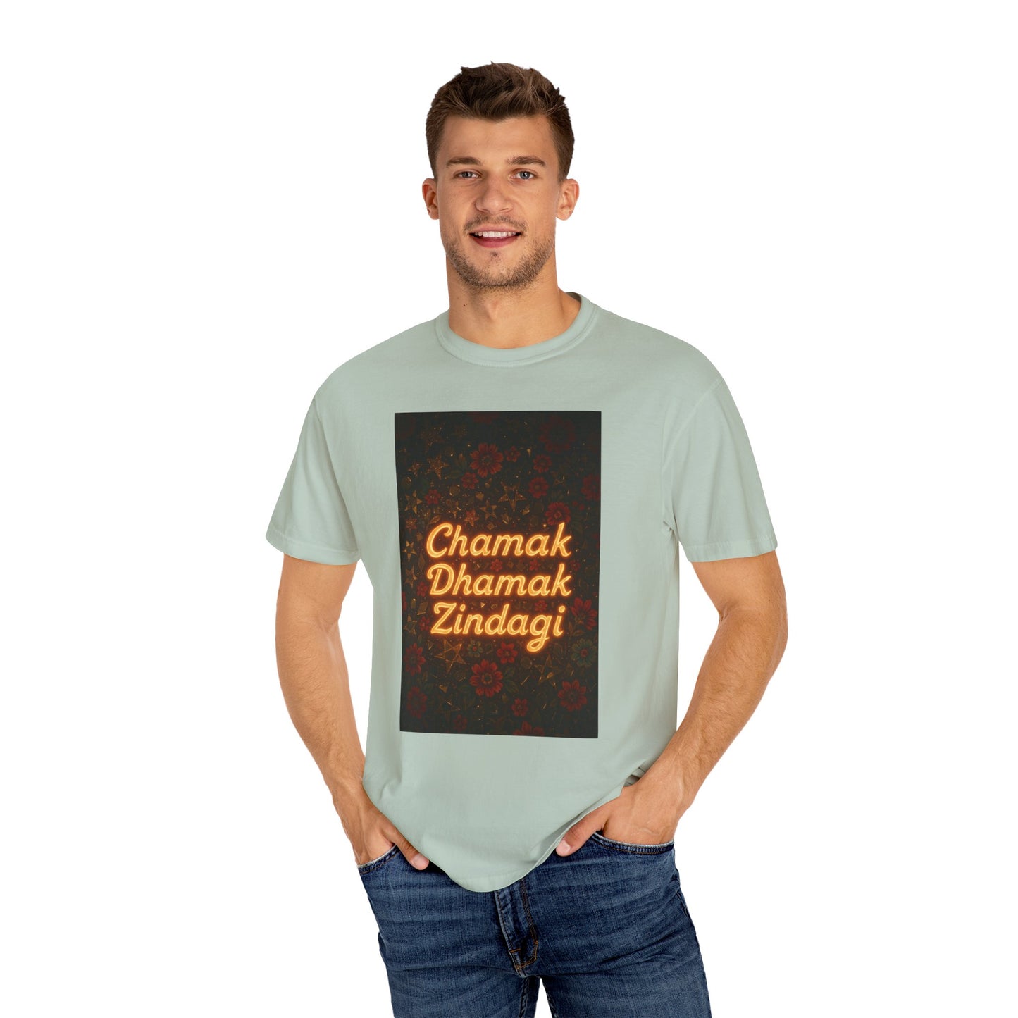 Chamak Dhamak Zindagi T-Shirt | Unisex Garment-Dyed Tee | Perfect for Celebrations, Festivals, Casual Days, and Gifts