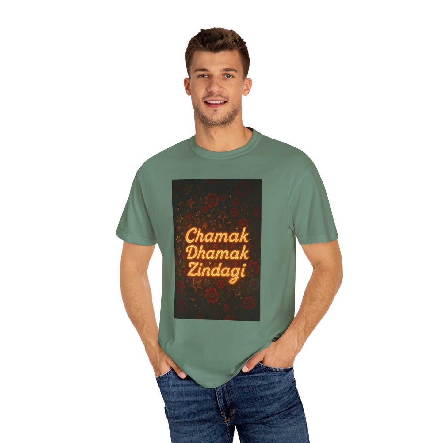 Chamak Dhamak Zindagi T-Shirt | Unisex Garment-Dyed Tee | Perfect for Celebrations, Festivals, Casual Days, and Gifts