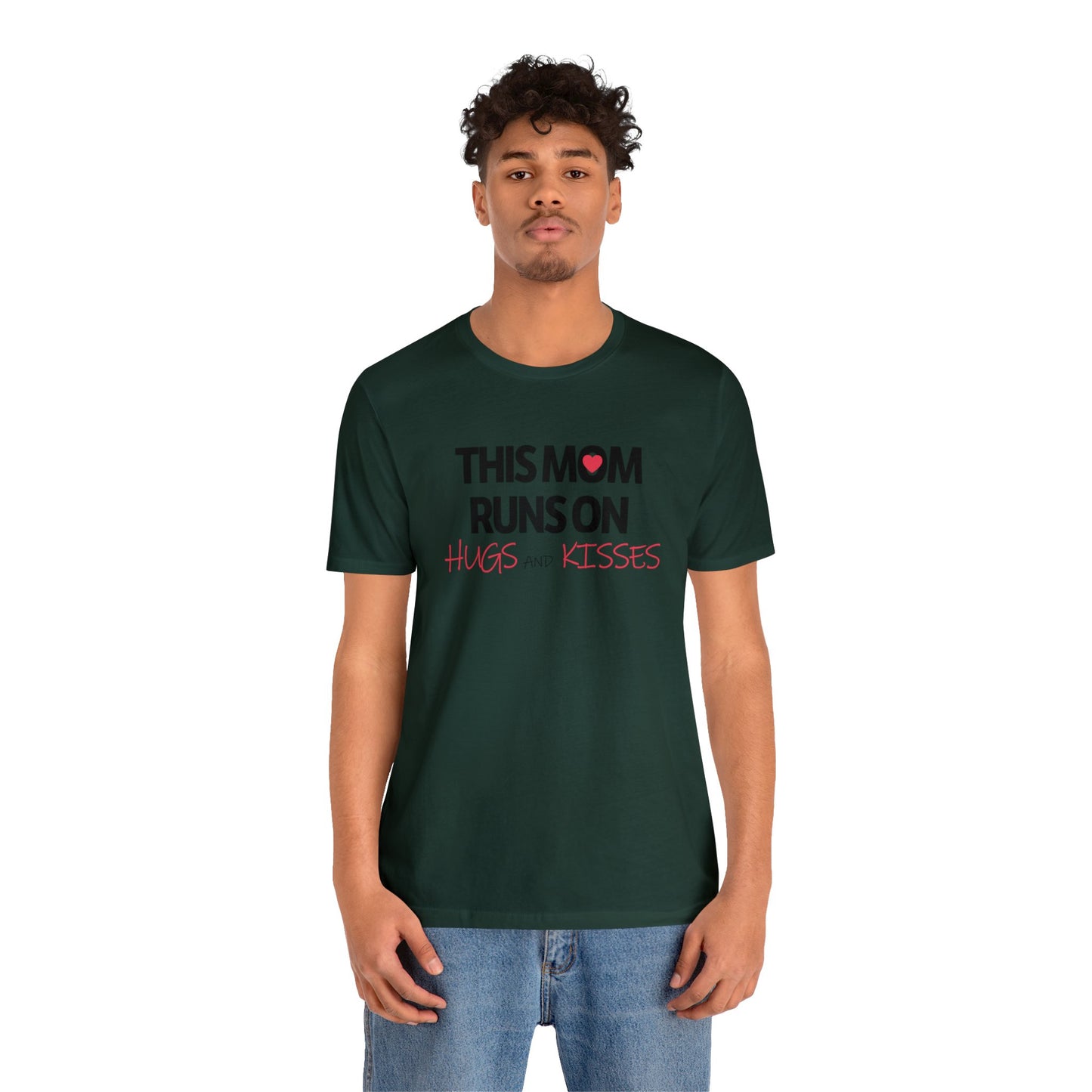 Mom Runs On Hugs and Kisses Jersey Short Sleeve Tee