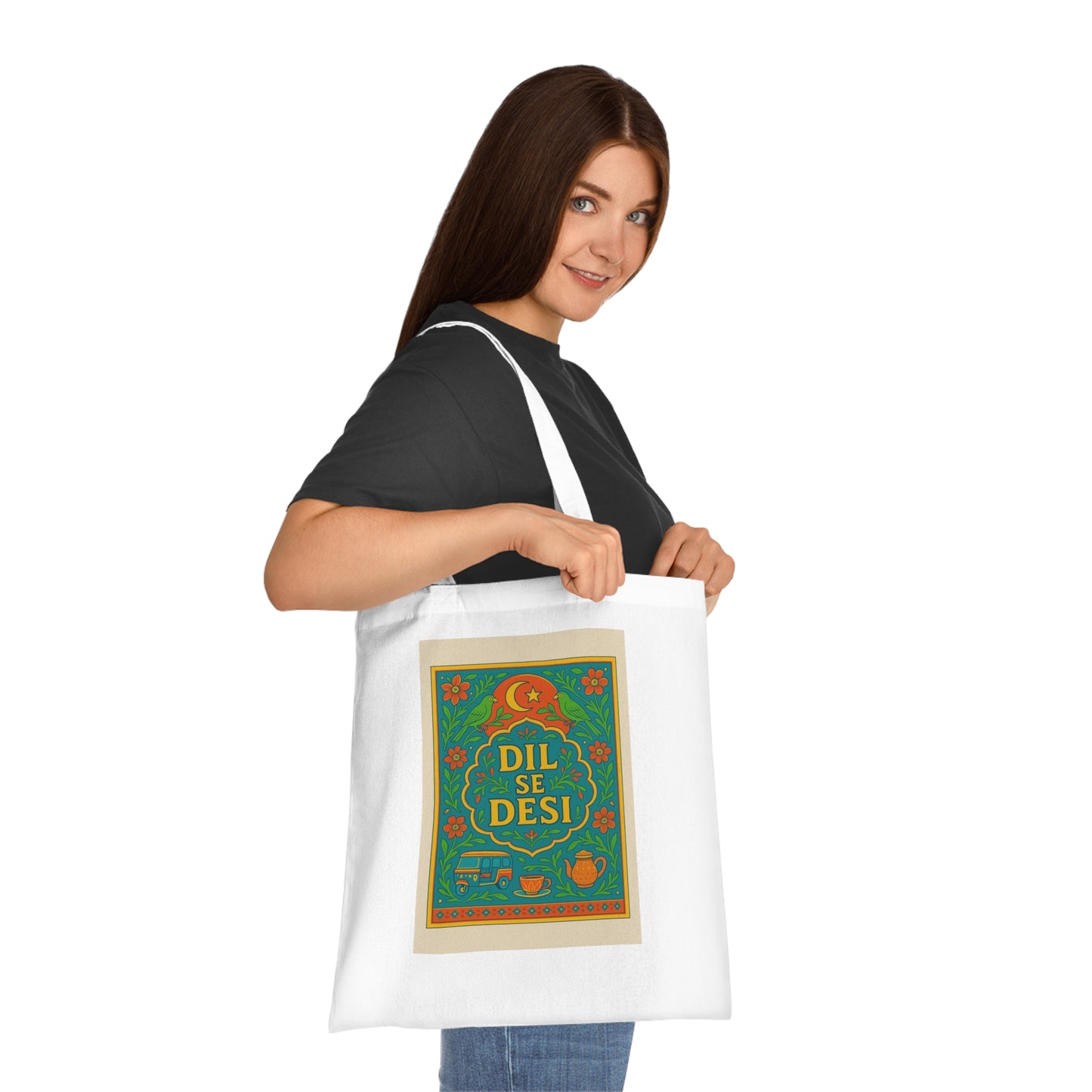 Dil Se Desi Cotton Tote Bag – Eco-Friendly Tote for Shopping, Gifts, Groceries, and Festivals