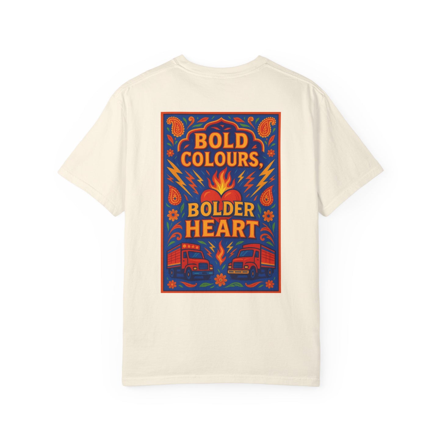Bold Colors Bolder Heart T-Shirt, Vibrant Apparel, Artistic Tee, Casual Wear, Gift for Art Lovers, Statement Shirt
