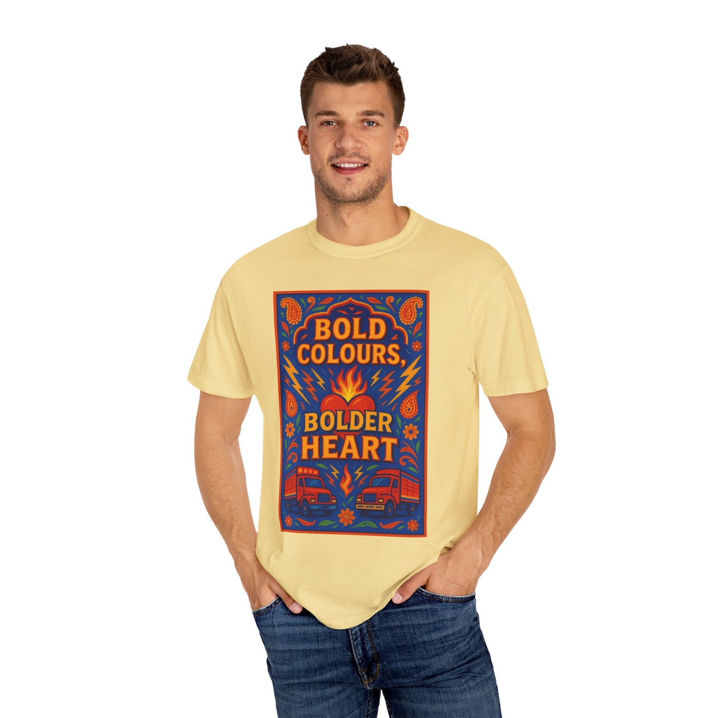 Bold Colors Bolder Heart T-Shirt, Vibrant Apparel, Artistic Tee, Casual Wear, Gift for Art Lovers, Statement Shirt