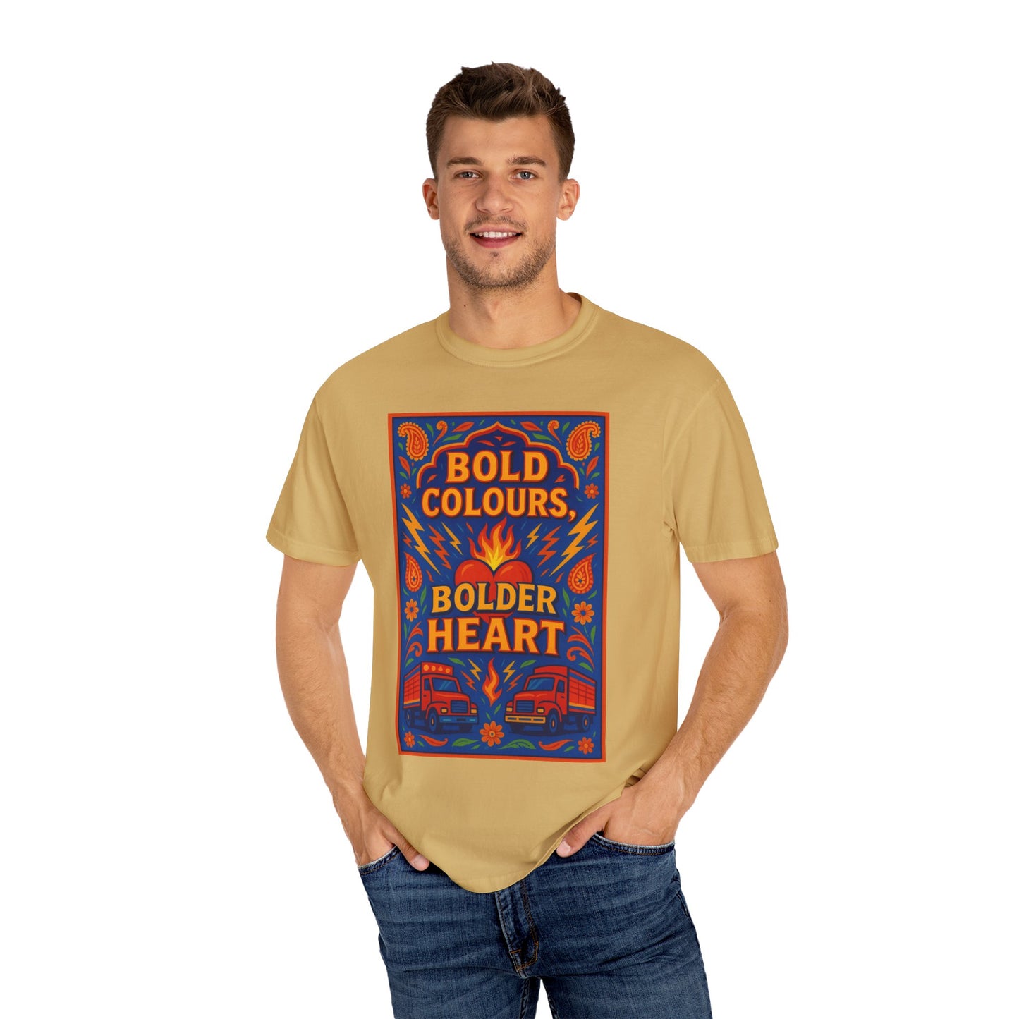 Bold Colors Bolder Heart T-Shirt, Vibrant Apparel, Artistic Tee, Casual Wear, Gift for Art Lovers, Statement Shirt