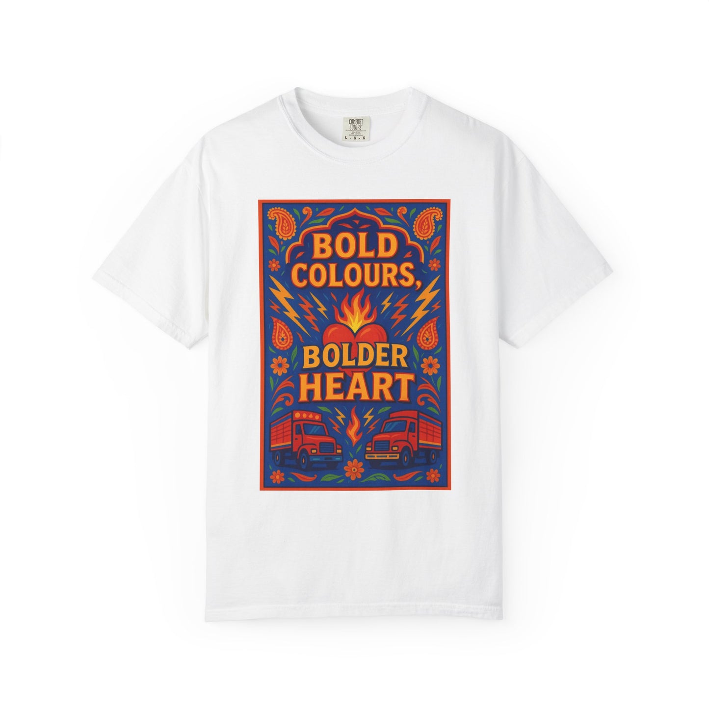 Bold Colors Bolder Heart T-Shirt, Vibrant Apparel, Artistic Tee, Casual Wear, Gift for Art Lovers, Statement Shirt