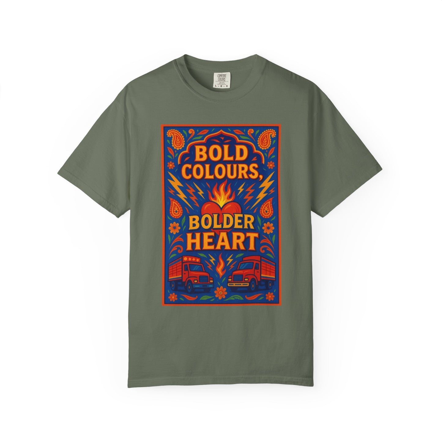 Bold Colors Bolder Heart T-Shirt, Vibrant Apparel, Artistic Tee, Casual Wear, Gift for Art Lovers, Statement Shirt