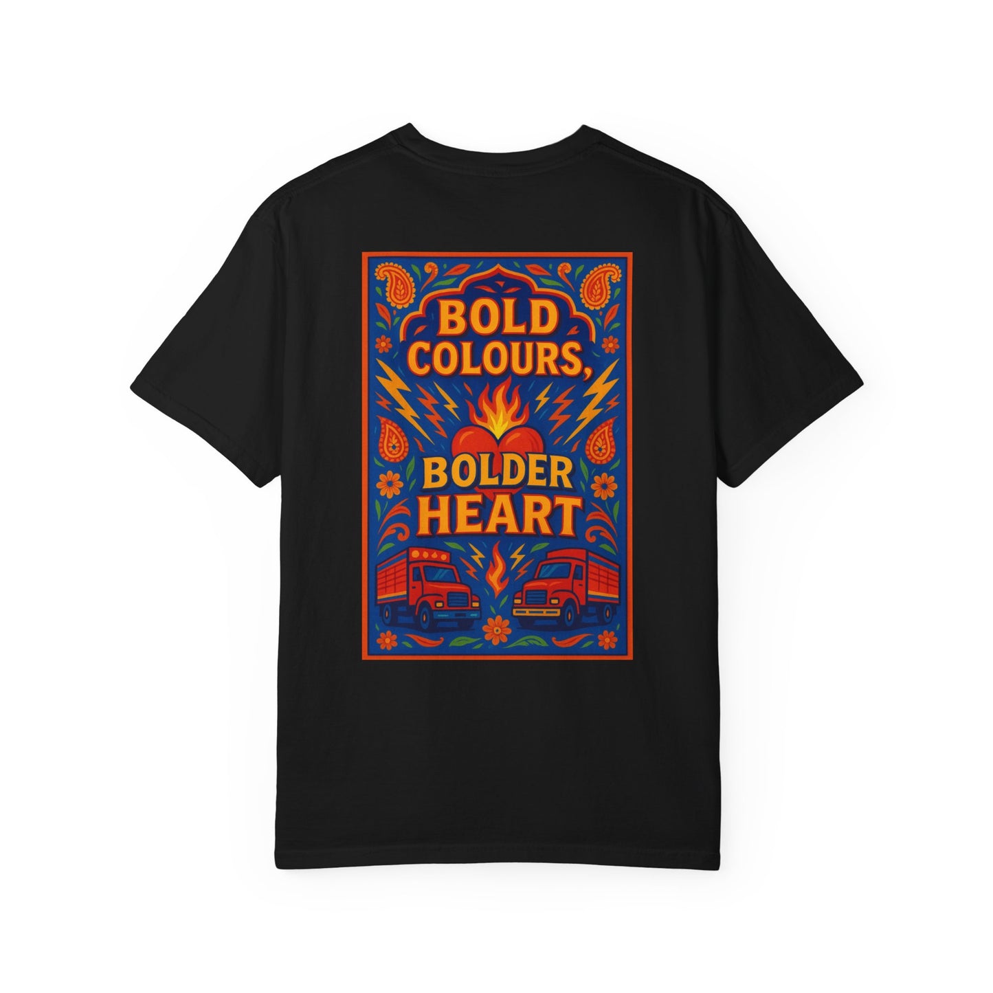 Bold Colors Bolder Heart T-Shirt, Vibrant Apparel, Artistic Tee, Casual Wear, Gift for Art Lovers, Statement Shirt