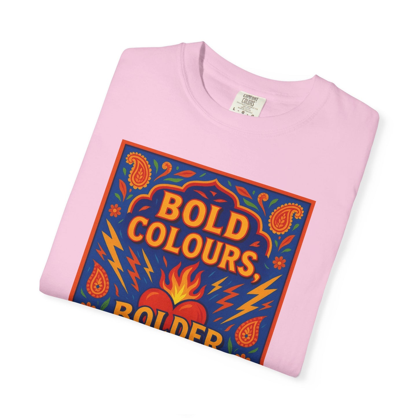 Bold Colors Bolder Heart T-Shirt, Vibrant Apparel, Artistic Tee, Casual Wear, Gift for Art Lovers, Statement Shirt