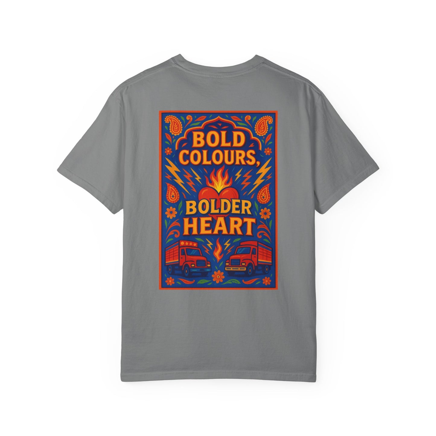 Bold Colors Bolder Heart T-Shirt, Vibrant Apparel, Artistic Tee, Casual Wear, Gift for Art Lovers, Statement Shirt