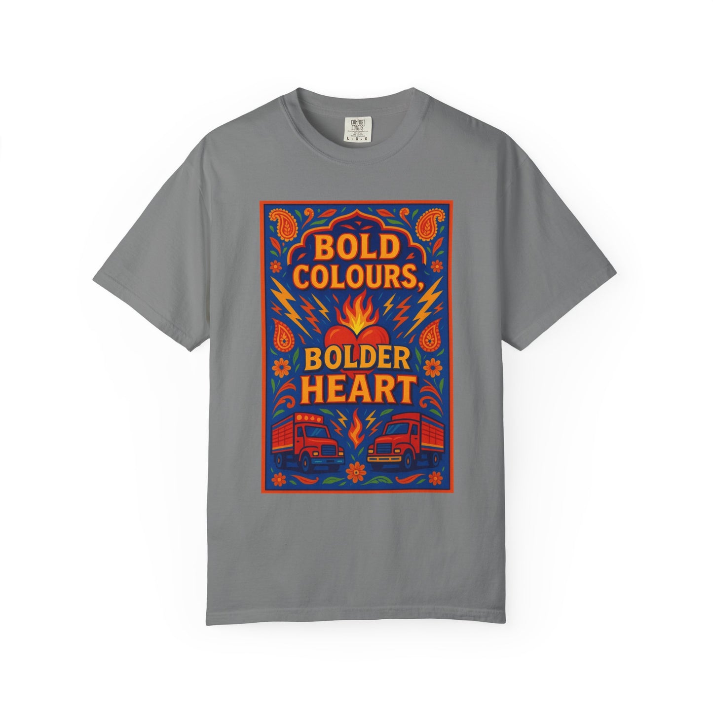 Bold Colors Bolder Heart T-Shirt, Vibrant Apparel, Artistic Tee, Casual Wear, Gift for Art Lovers, Statement Shirt