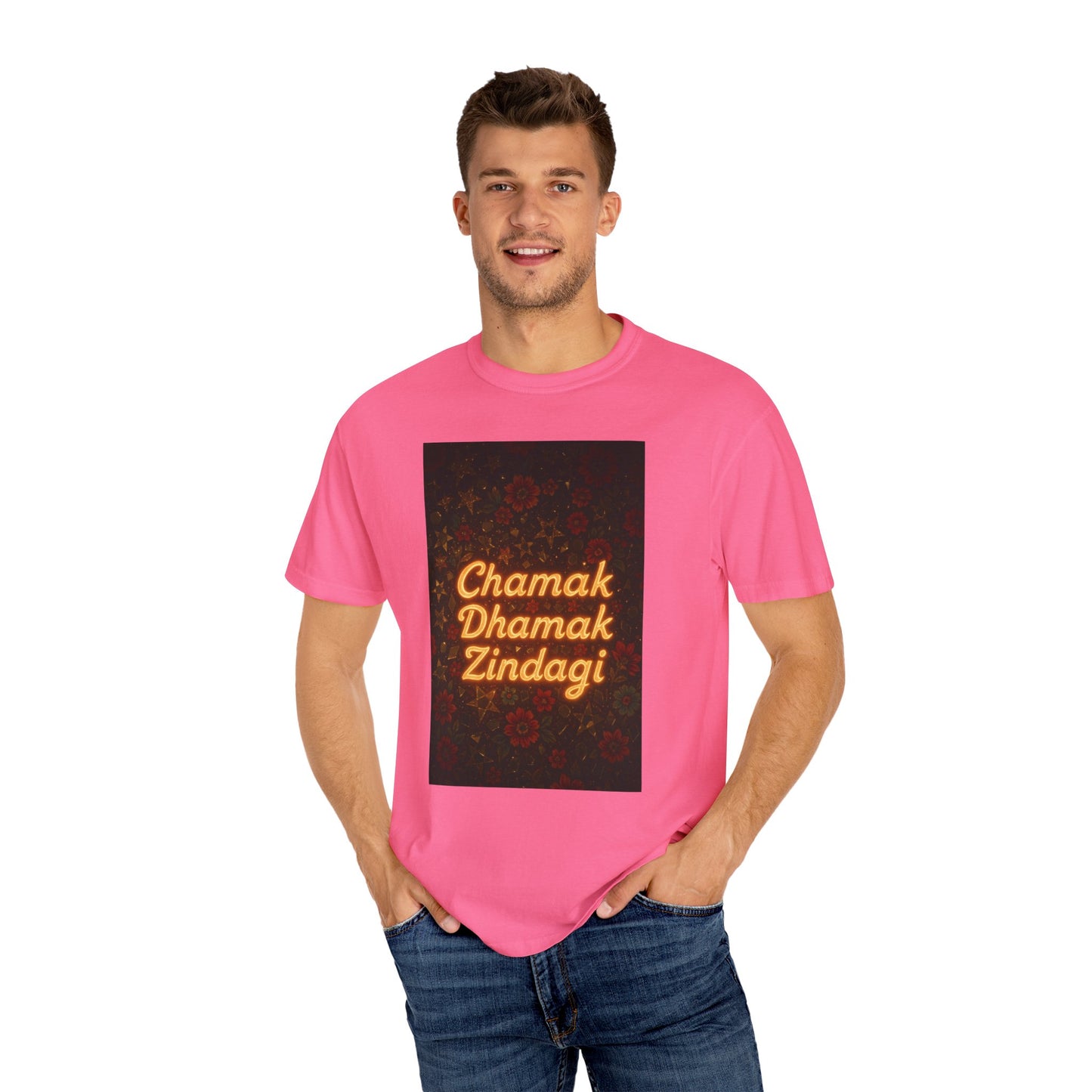 Chamak Dhamak Zindagi T-Shirt | Unisex Garment-Dyed Tee | Perfect for Celebrations, Festivals, Casual Days, and Gifts