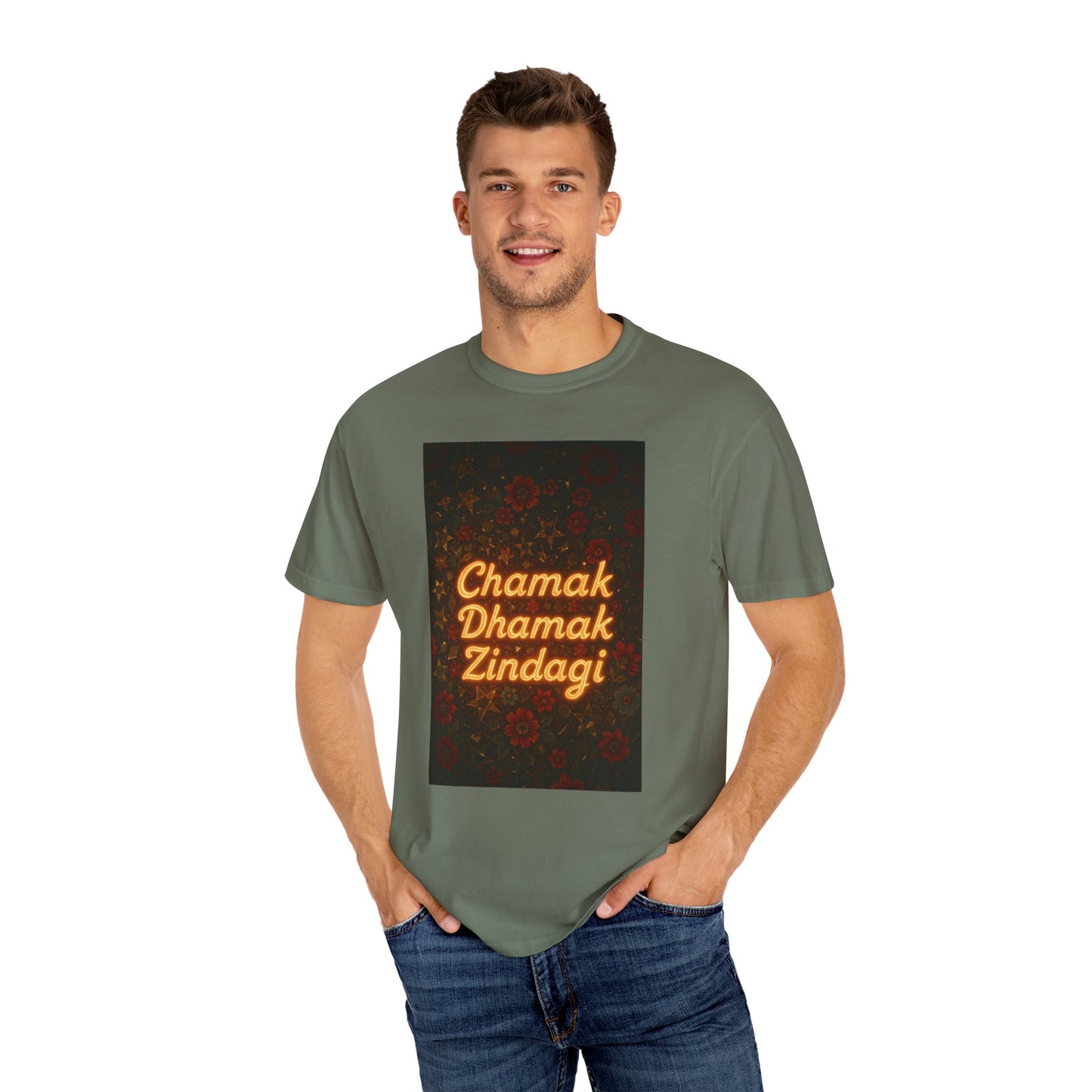 Chamak Dhamak Zindagi T-Shirt | Unisex Garment-Dyed Tee | Perfect for Celebrations, Festivals, Casual Days, and Gifts