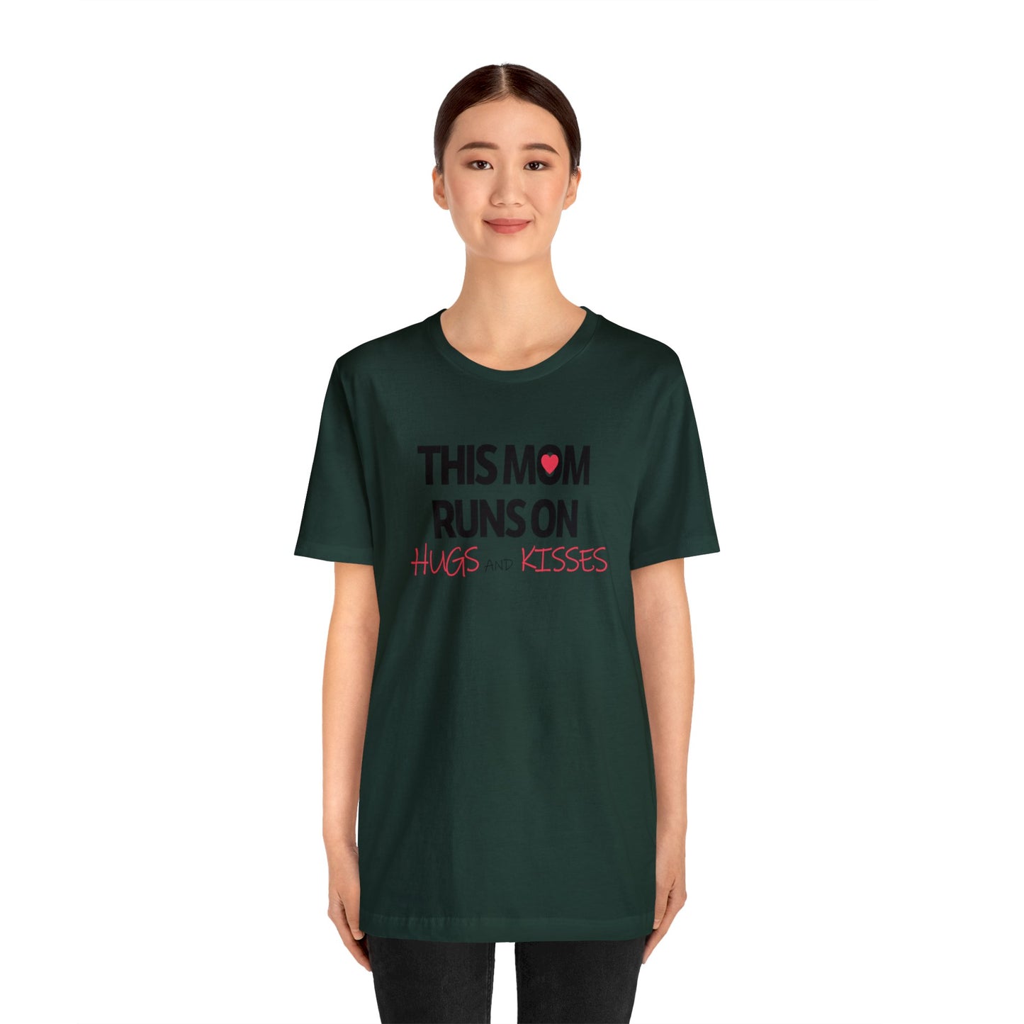 Mom Runs On Hugs and Kisses Jersey Short Sleeve Tee