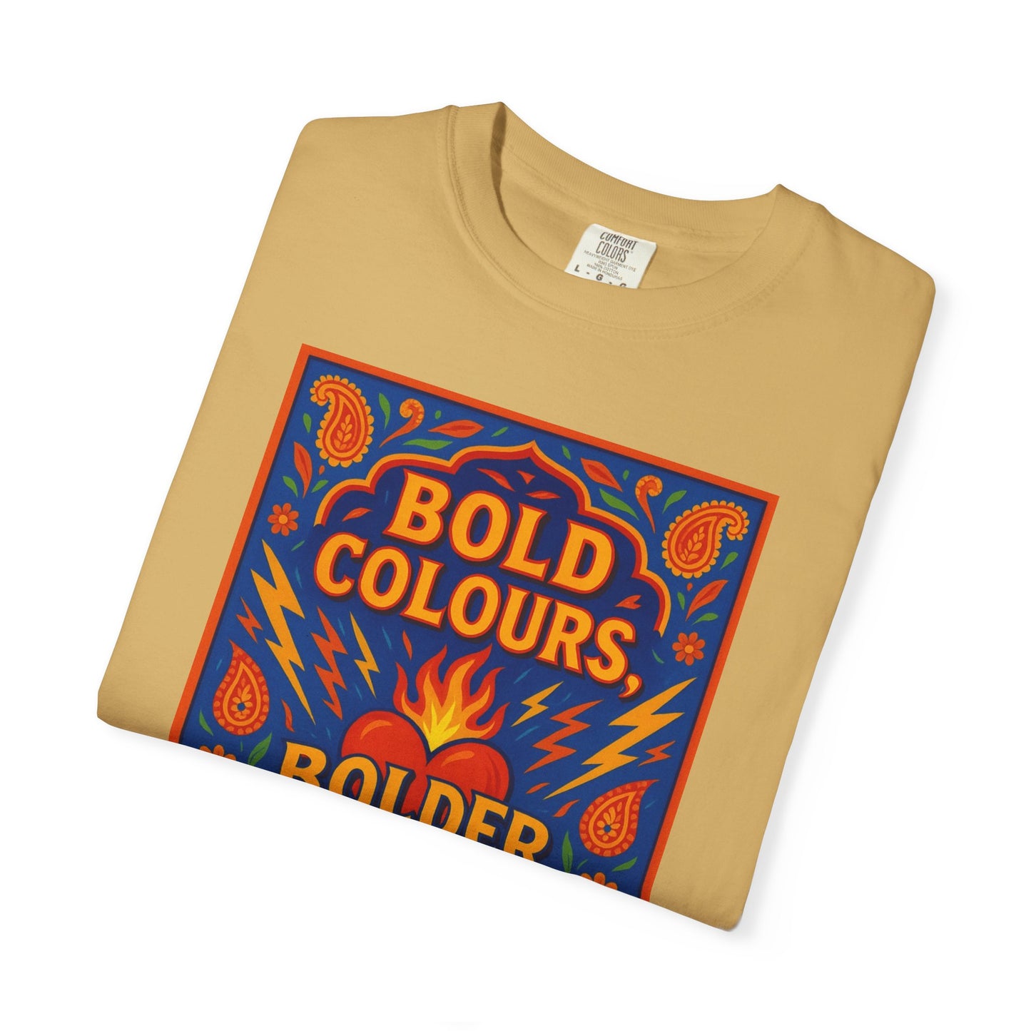 Bold Colors Bolder Heart T-Shirt, Vibrant Apparel, Artistic Tee, Casual Wear, Gift for Art Lovers, Statement Shirt