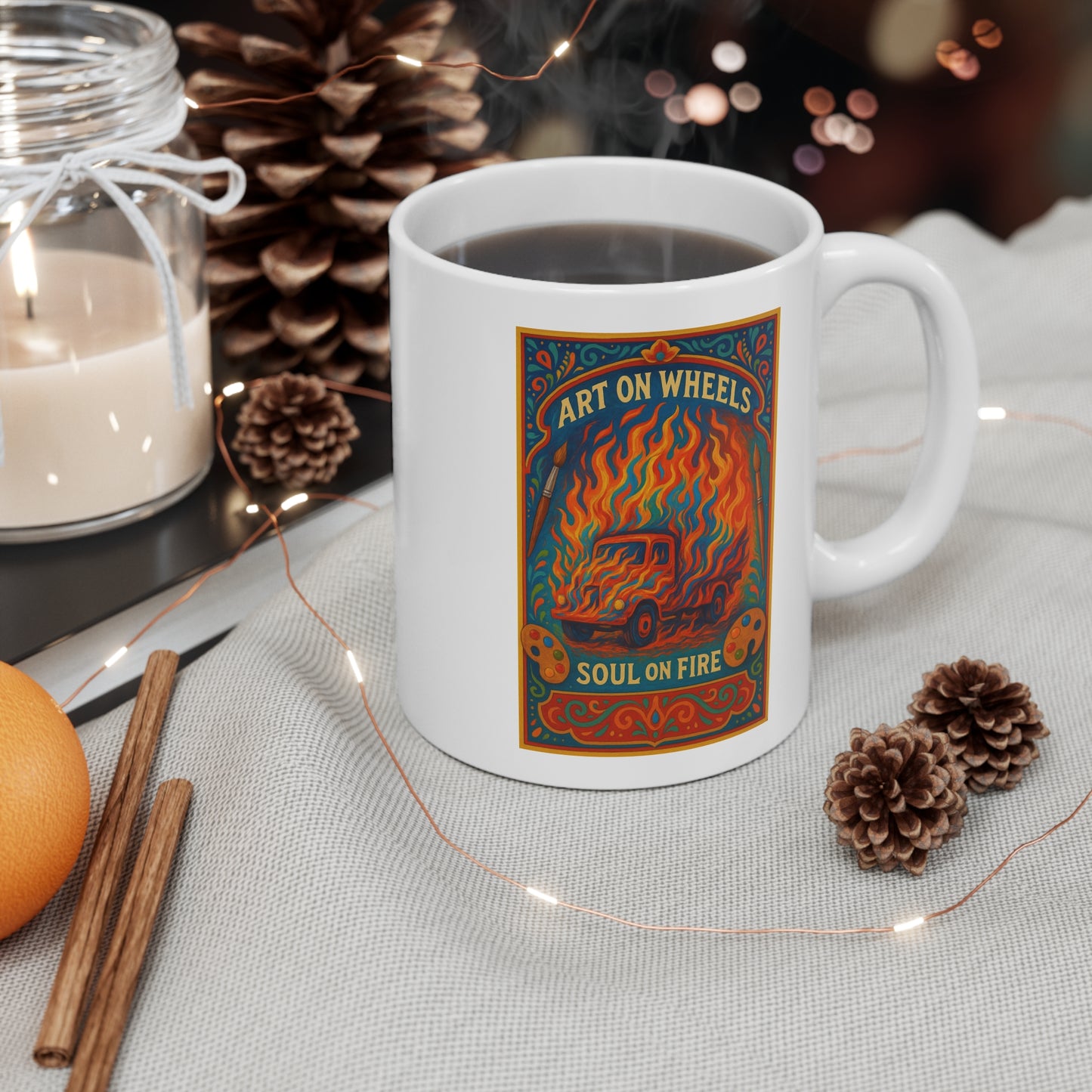 Art On Wheels Soul on Fire Mug - Soul on Fire Design | Unique Gift for Art Lovers, Creative Souls, Coffee Enthusiasts, and More