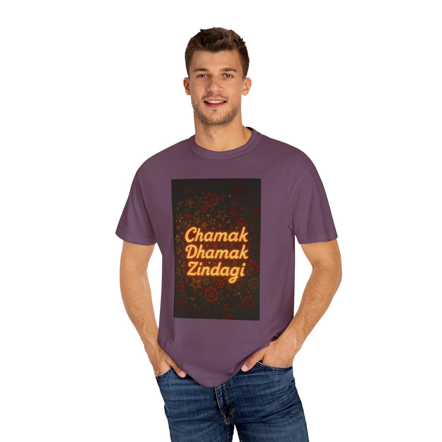 Chamak Dhamak Zindagi T-Shirt | Unisex Garment-Dyed Tee | Perfect for Celebrations, Festivals, Casual Days, and Gifts