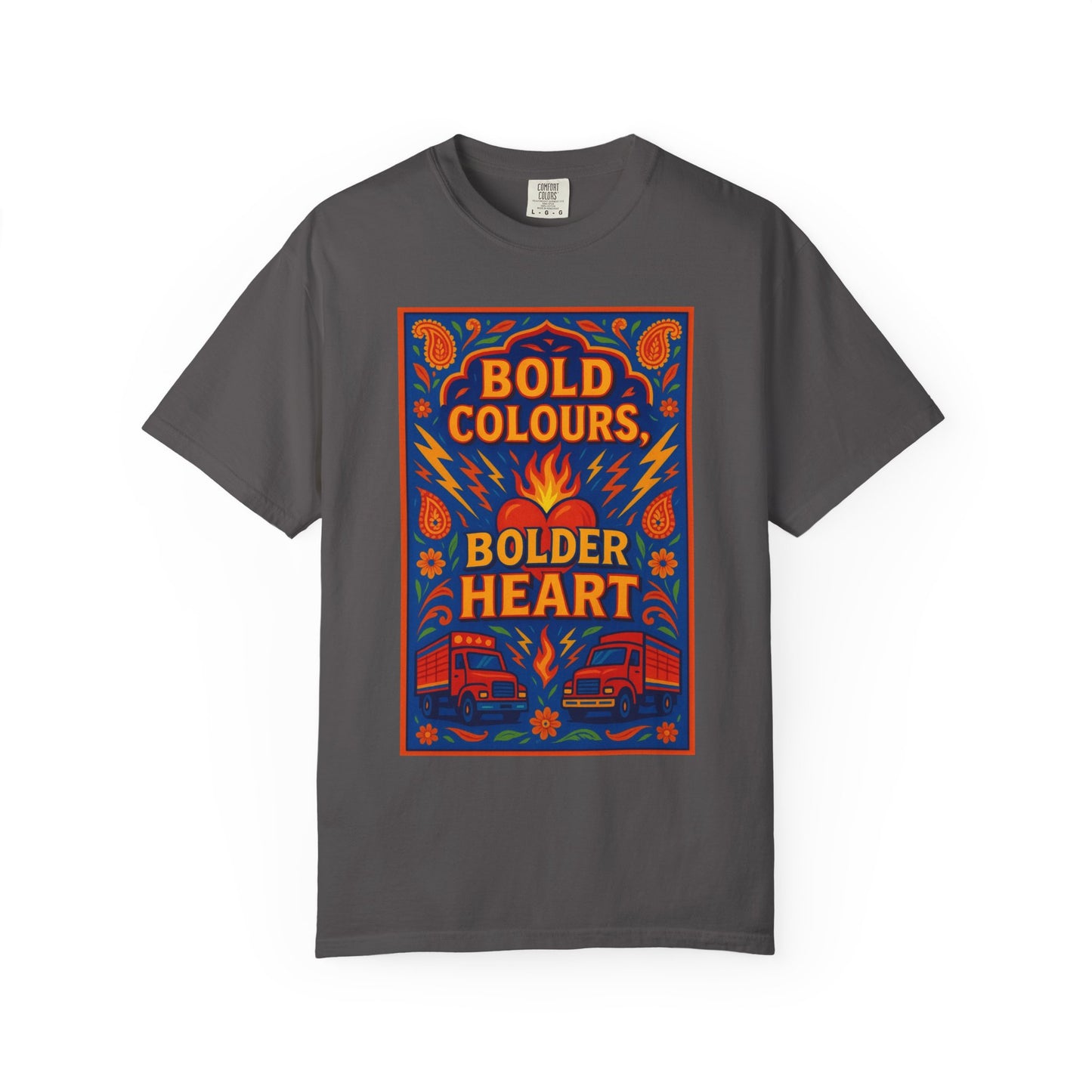 Bold Colors Bolder Heart T-Shirt, Vibrant Apparel, Artistic Tee, Casual Wear, Gift for Art Lovers, Statement Shirt