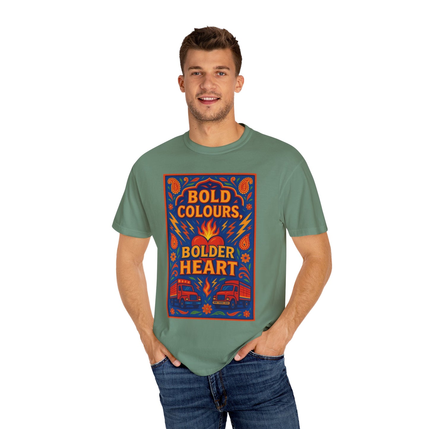 Bold Colors Bolder Heart T-Shirt, Vibrant Apparel, Artistic Tee, Casual Wear, Gift for Art Lovers, Statement Shirt