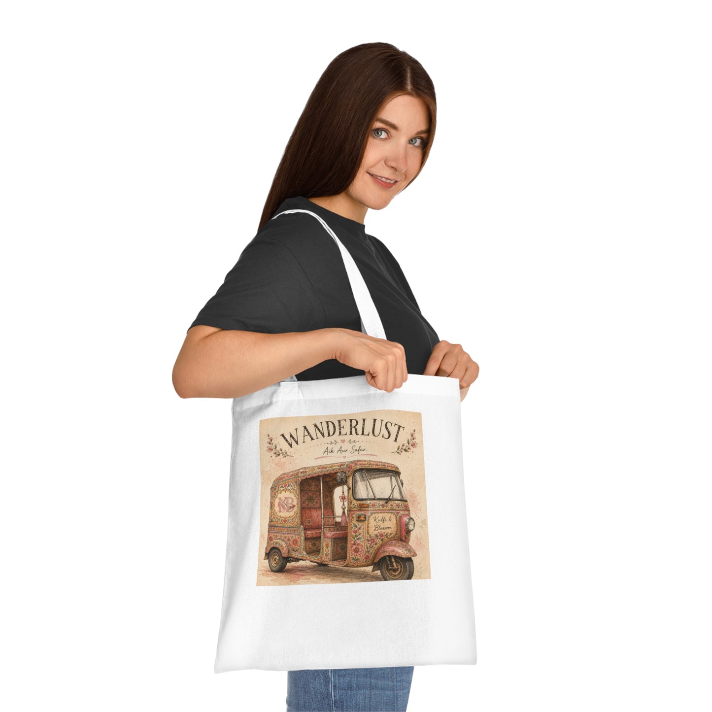 Wanderlust Tuk Tuk Cotton Tote Bag — Vintage Boho Travel Market Bag