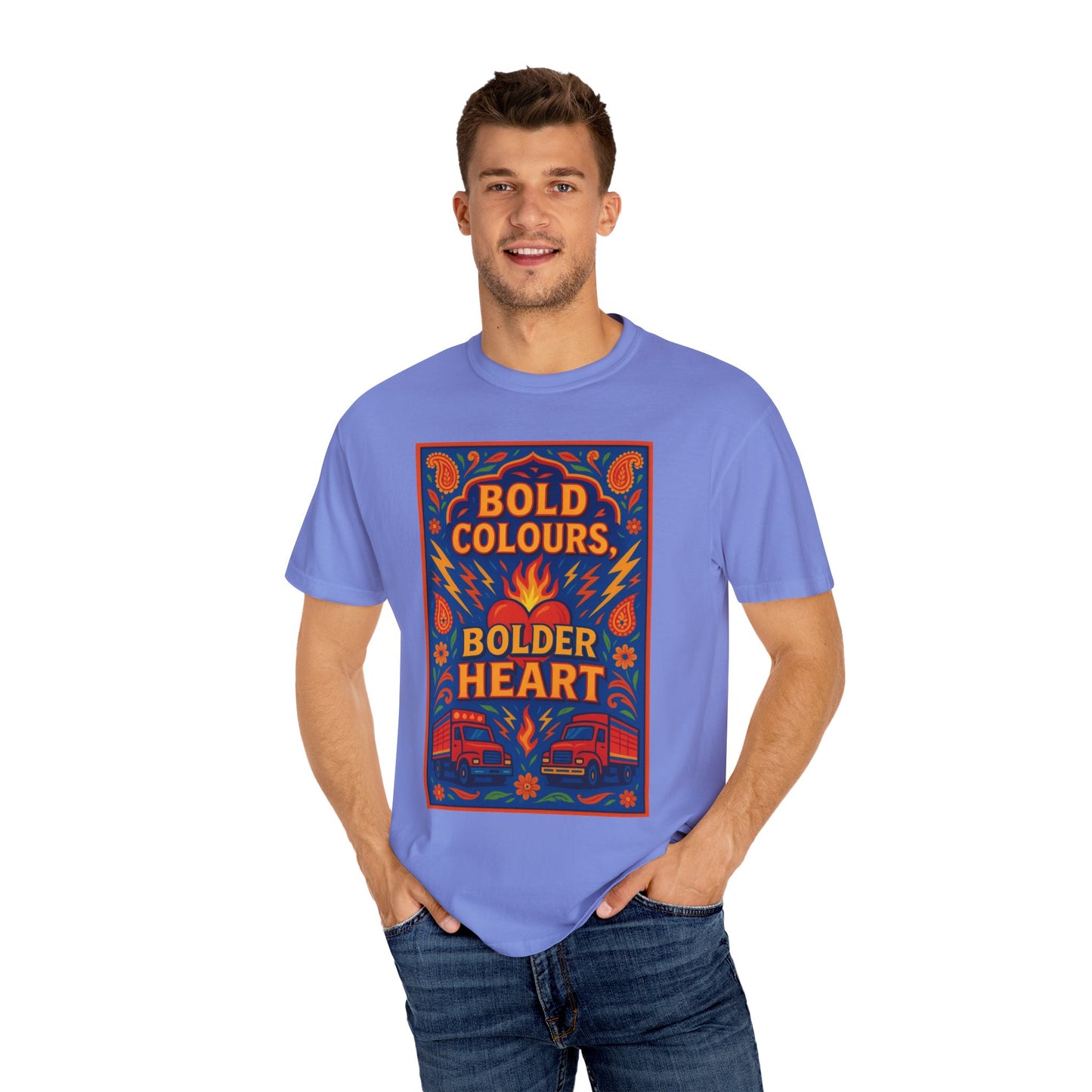 Bold Colors Bolder Heart T-Shirt, Vibrant Apparel, Artistic Tee, Casual Wear, Gift for Art Lovers, Statement Shirt